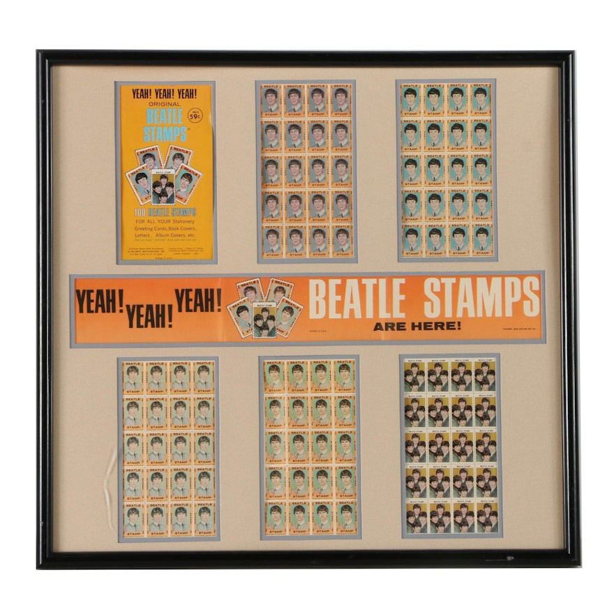 Framed Beatles Collectible Stamps