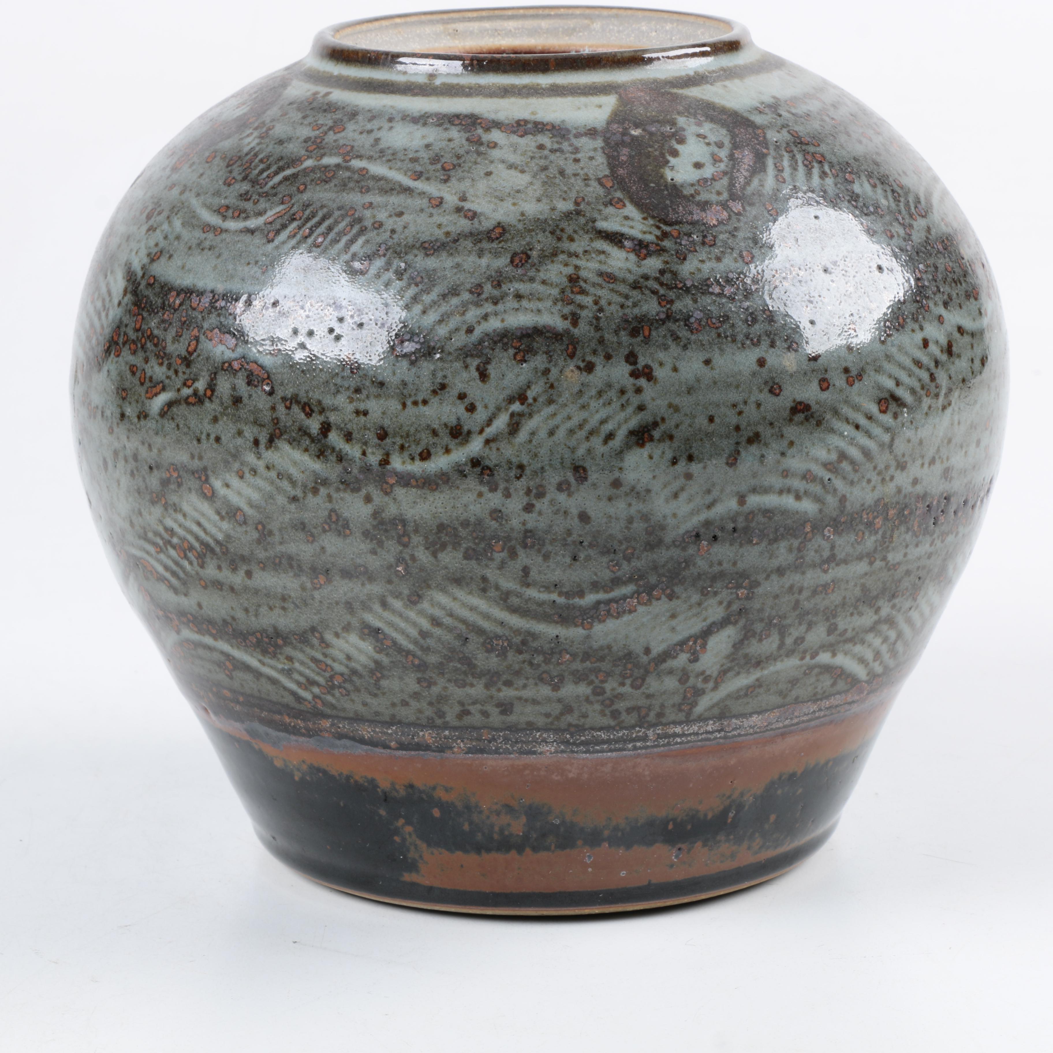 Pair of Signed Hand Thrown Stoneware Vessels