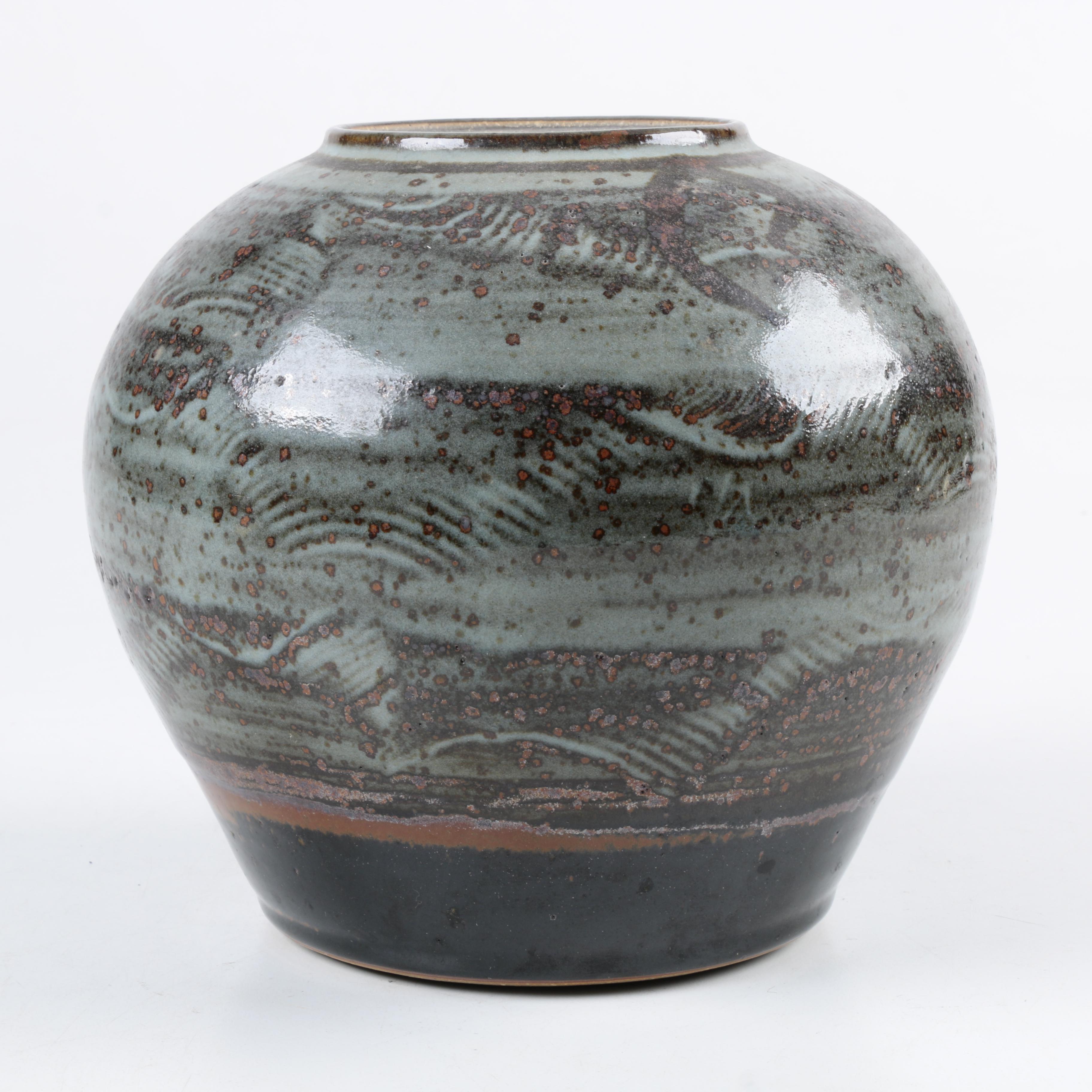 Pair of Signed Hand Thrown Stoneware Vessels