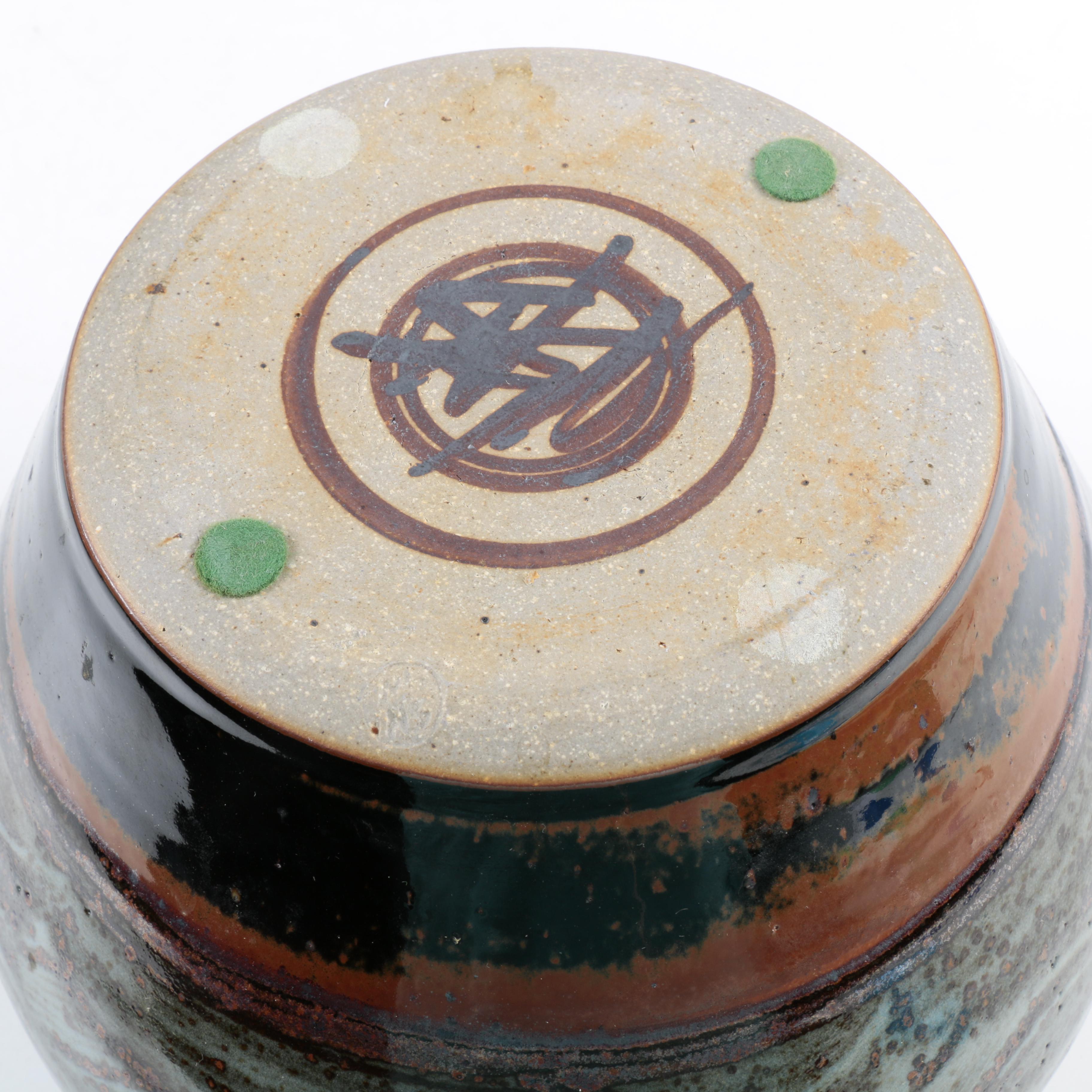 Pair of Signed Hand Thrown Stoneware Vessels