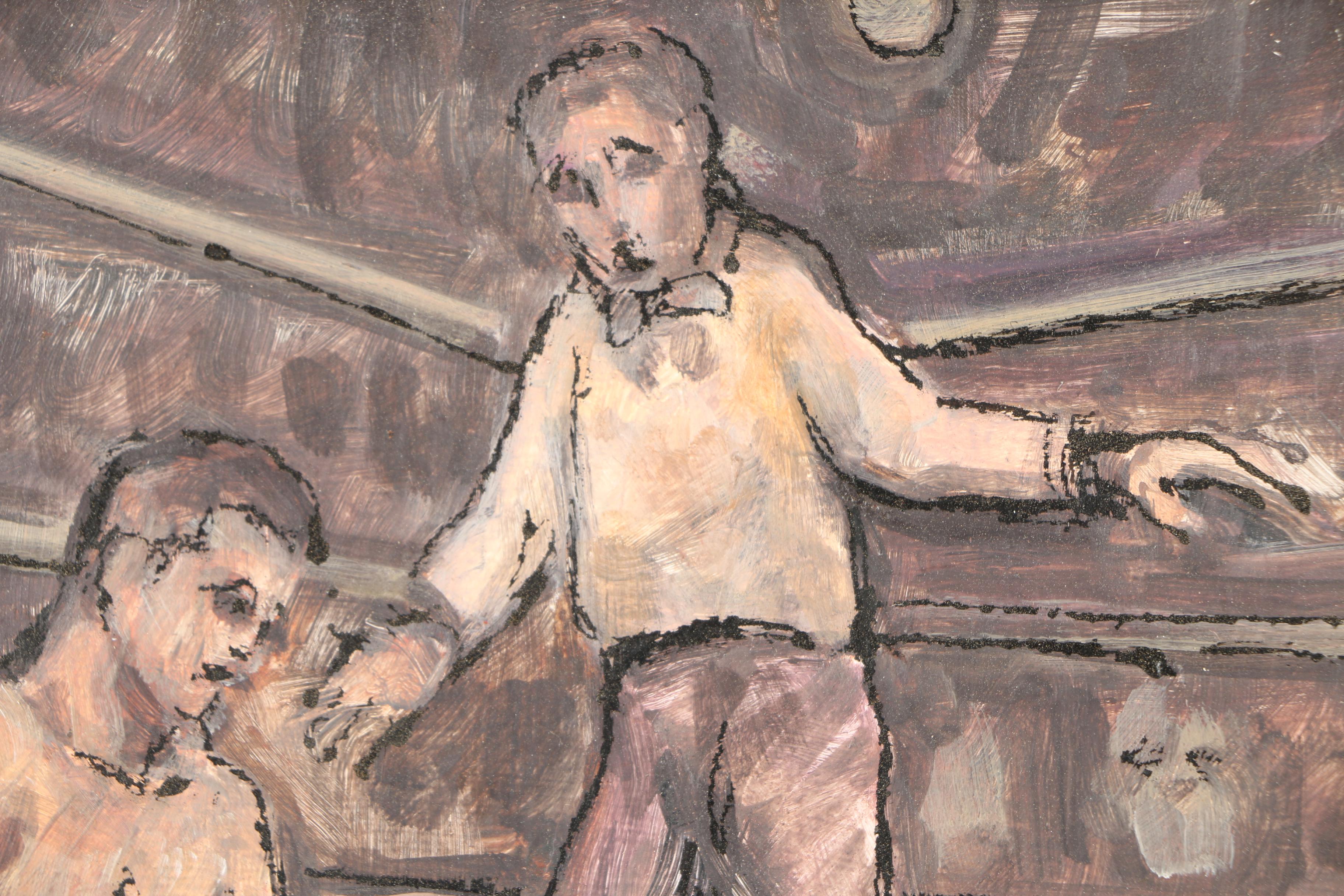 A. Smith Original Oil Painting on Panel of Boxing Match