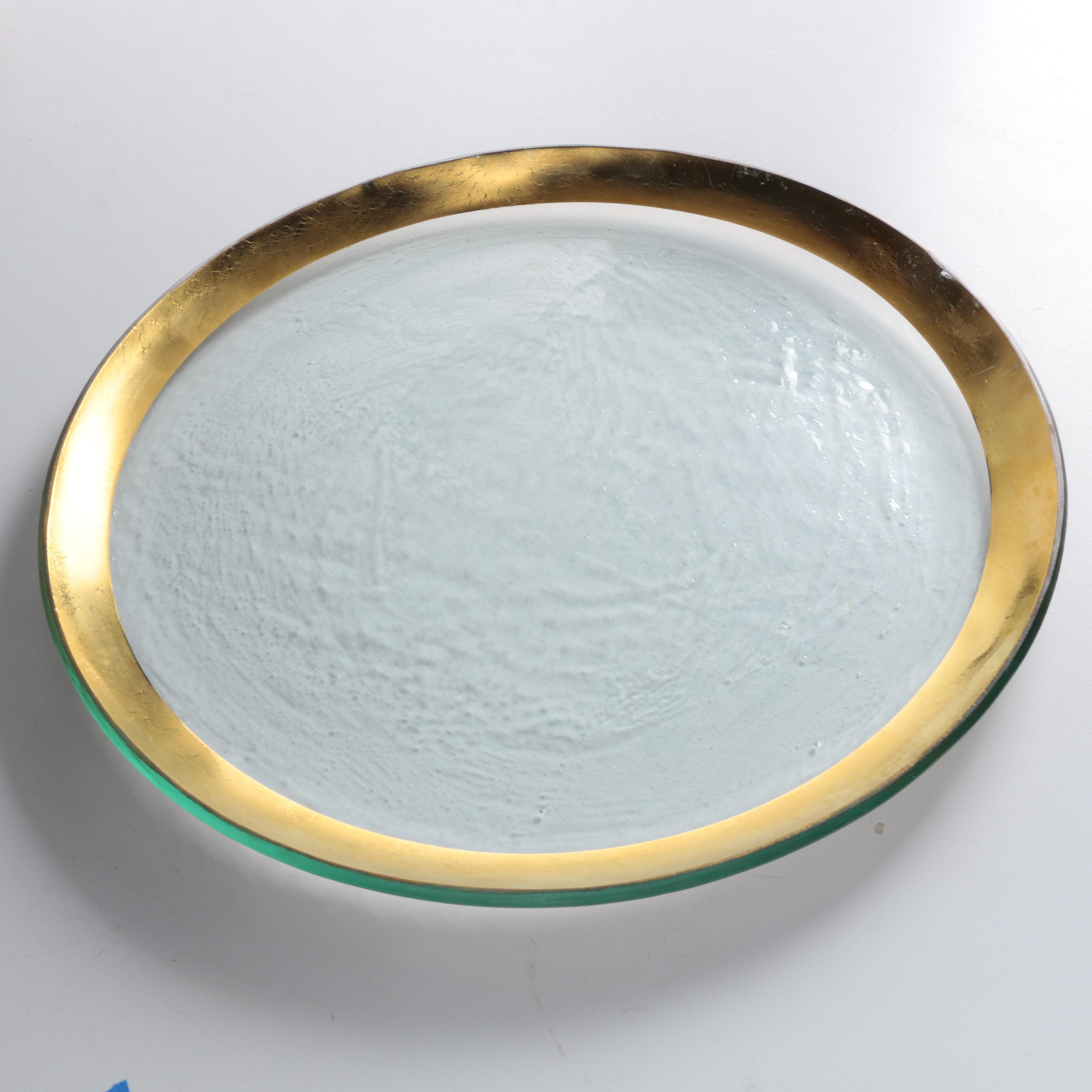 Decorative Gold-Tone Rimmed Glass Plates with Glass Bowl