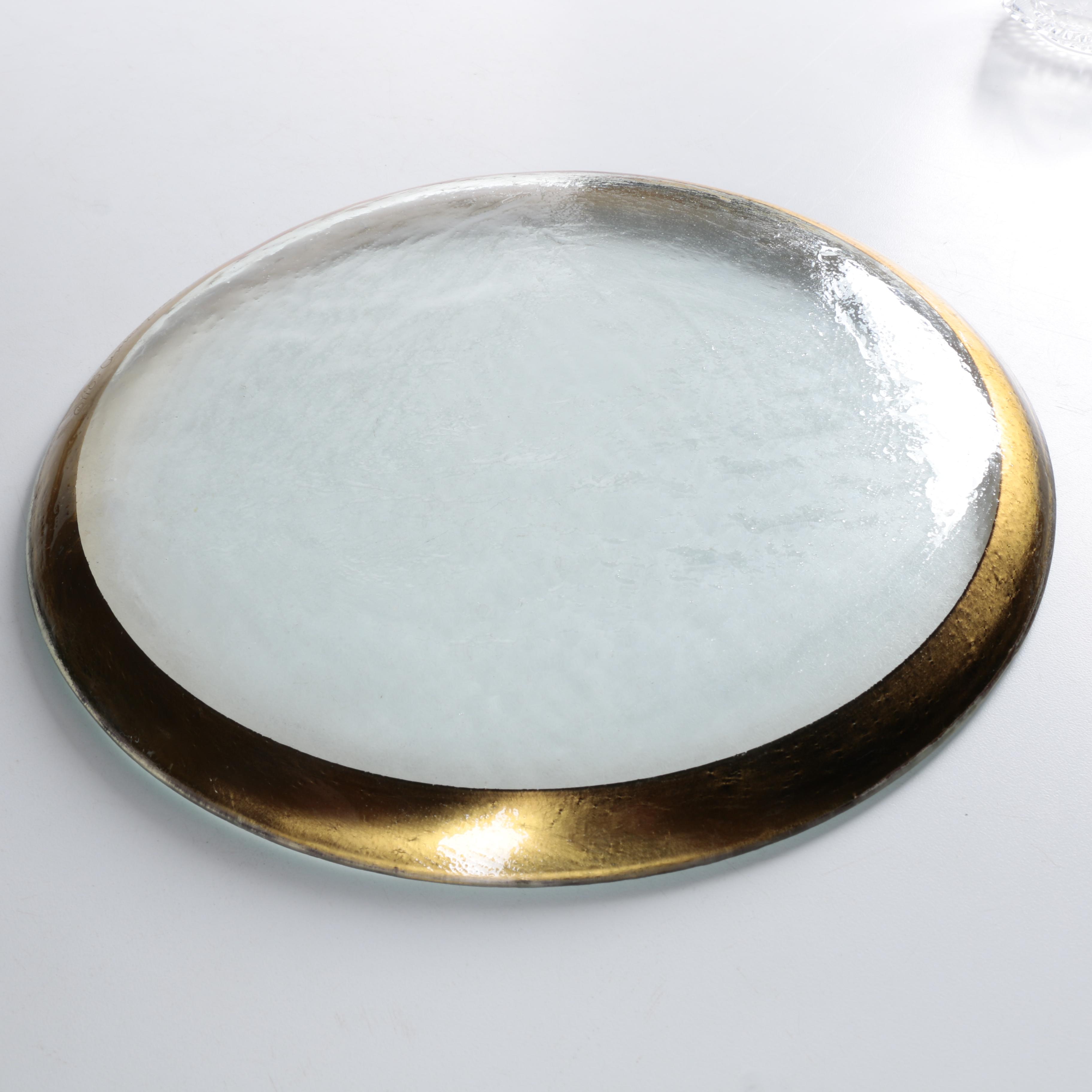 Decorative Gold-Tone Rimmed Glass Plates with Glass Bowl