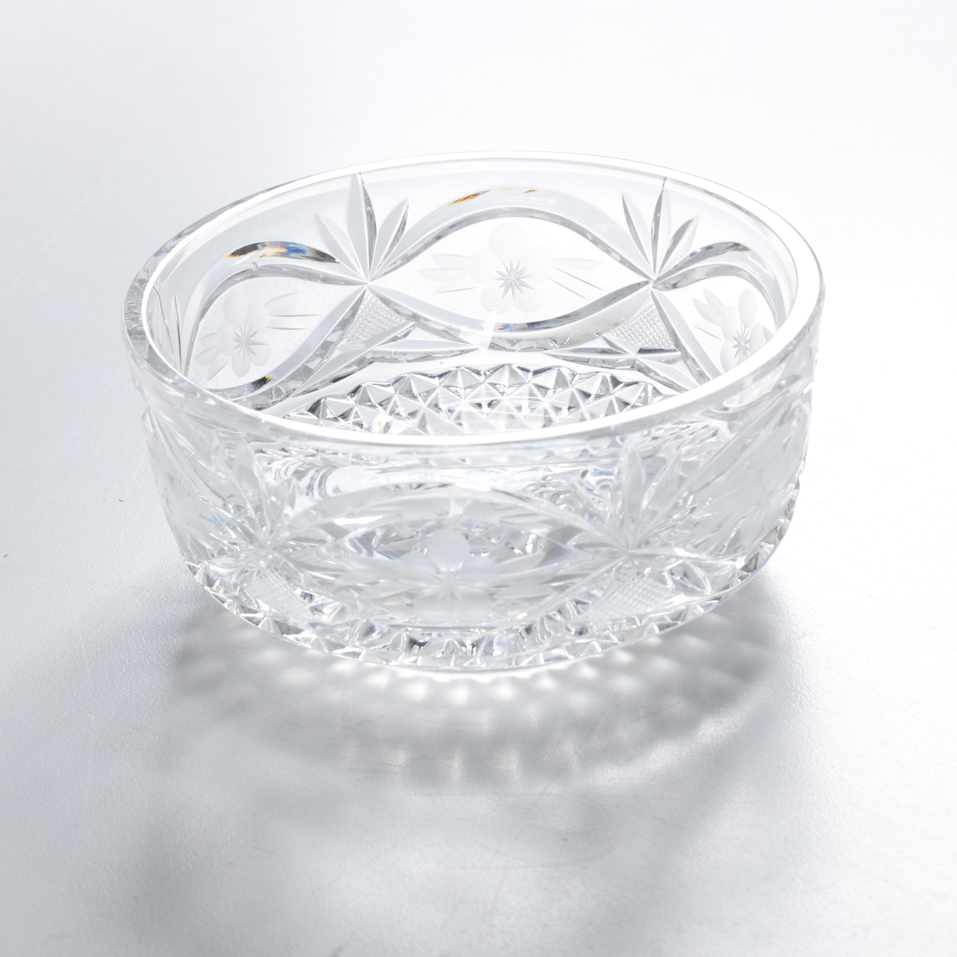 Decorative Gold-Tone Rimmed Glass Plates with Glass Bowl