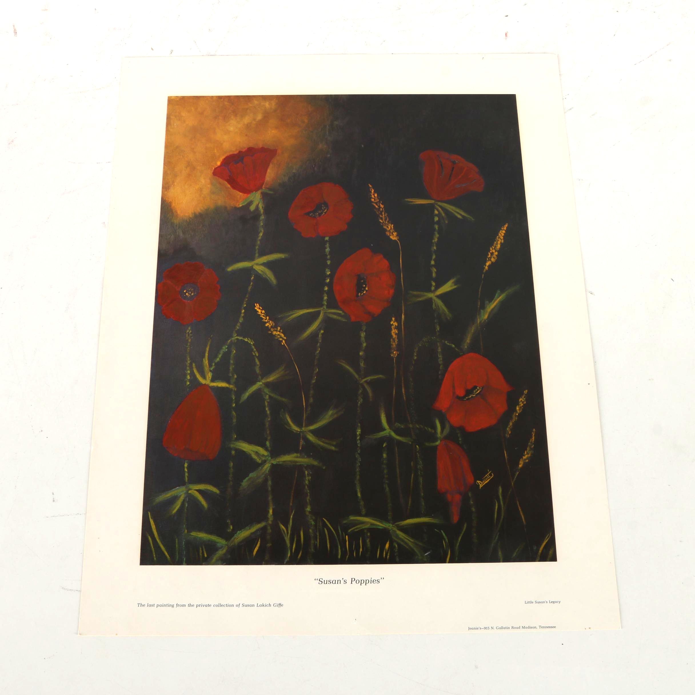 Hand Embellished Offset Lithograph on Paper "Susan's Poppies"