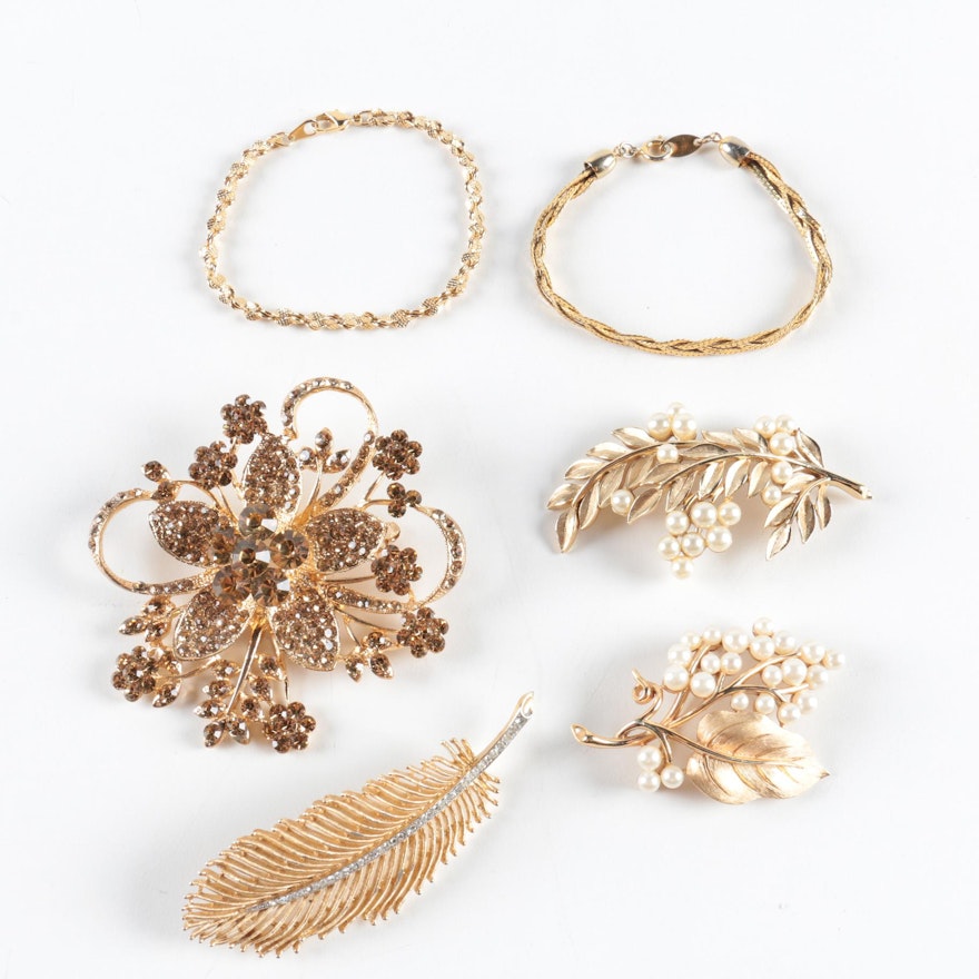 Assorted Gold Tone Jewelry Including Trifari