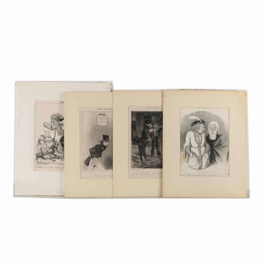 Honore Daumier Lithographs of Political Cartoons on Paper