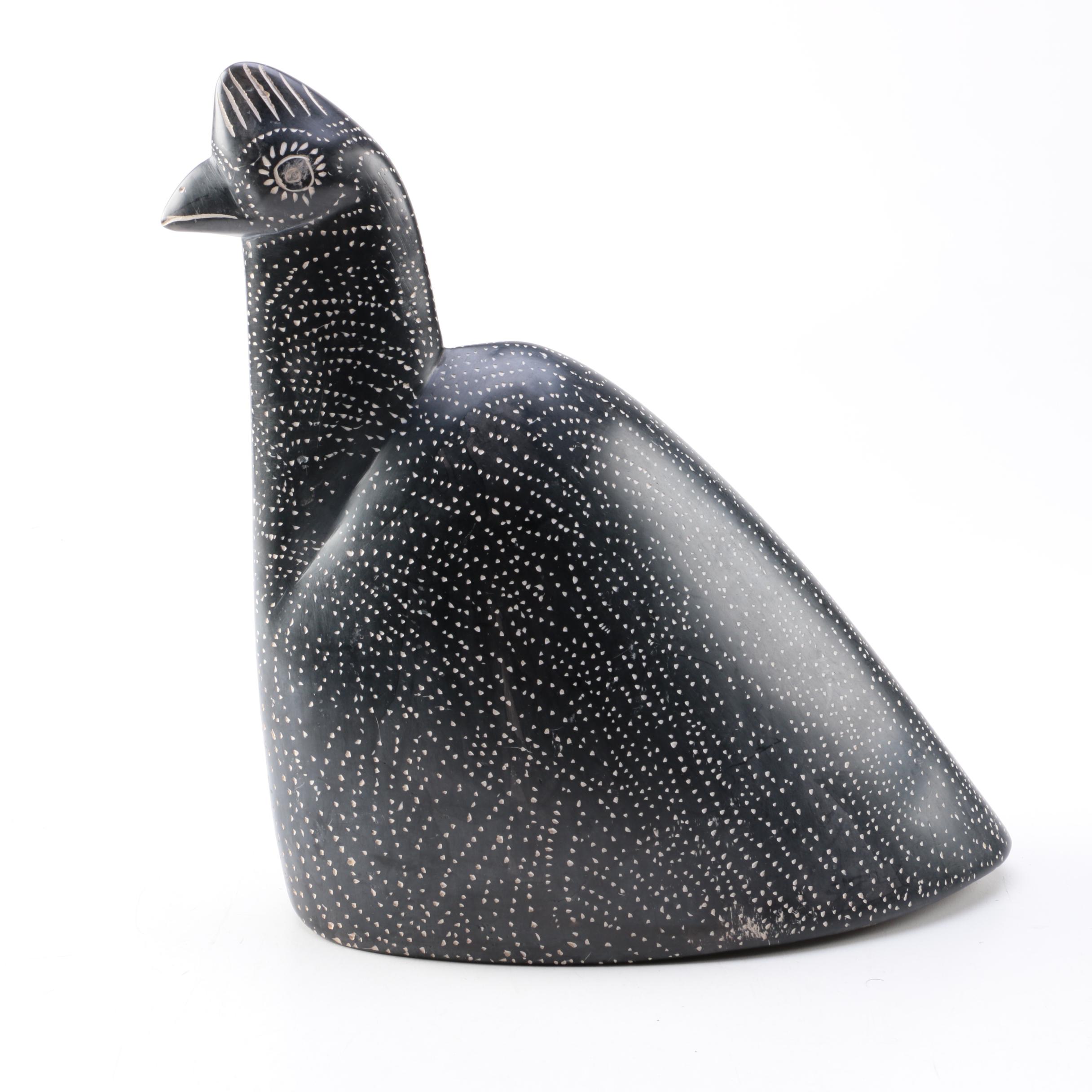 Kenyan Kisii Carved Stone Guinnea Fowl Figures