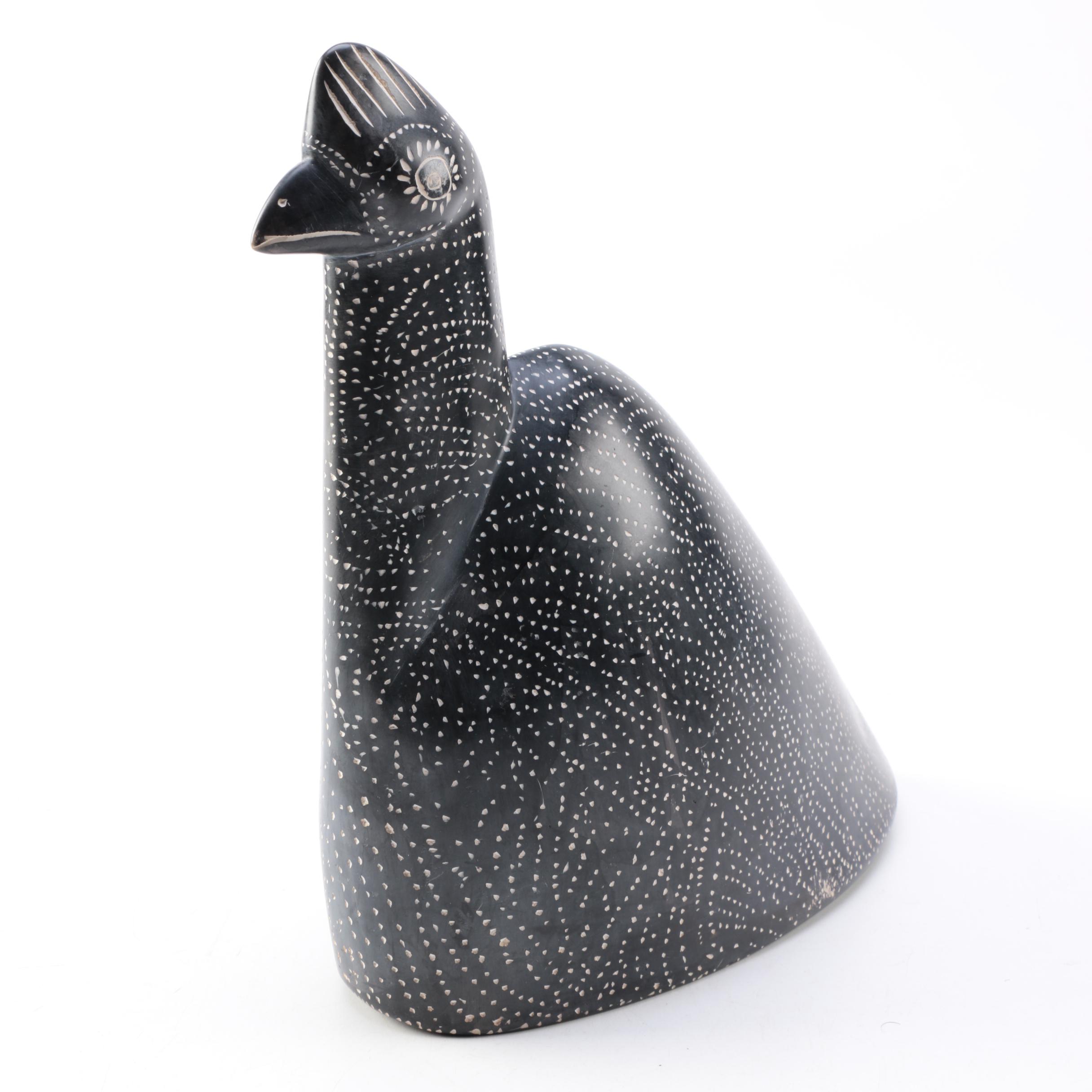 Kenyan Kisii Carved Stone Guinnea Fowl Figures