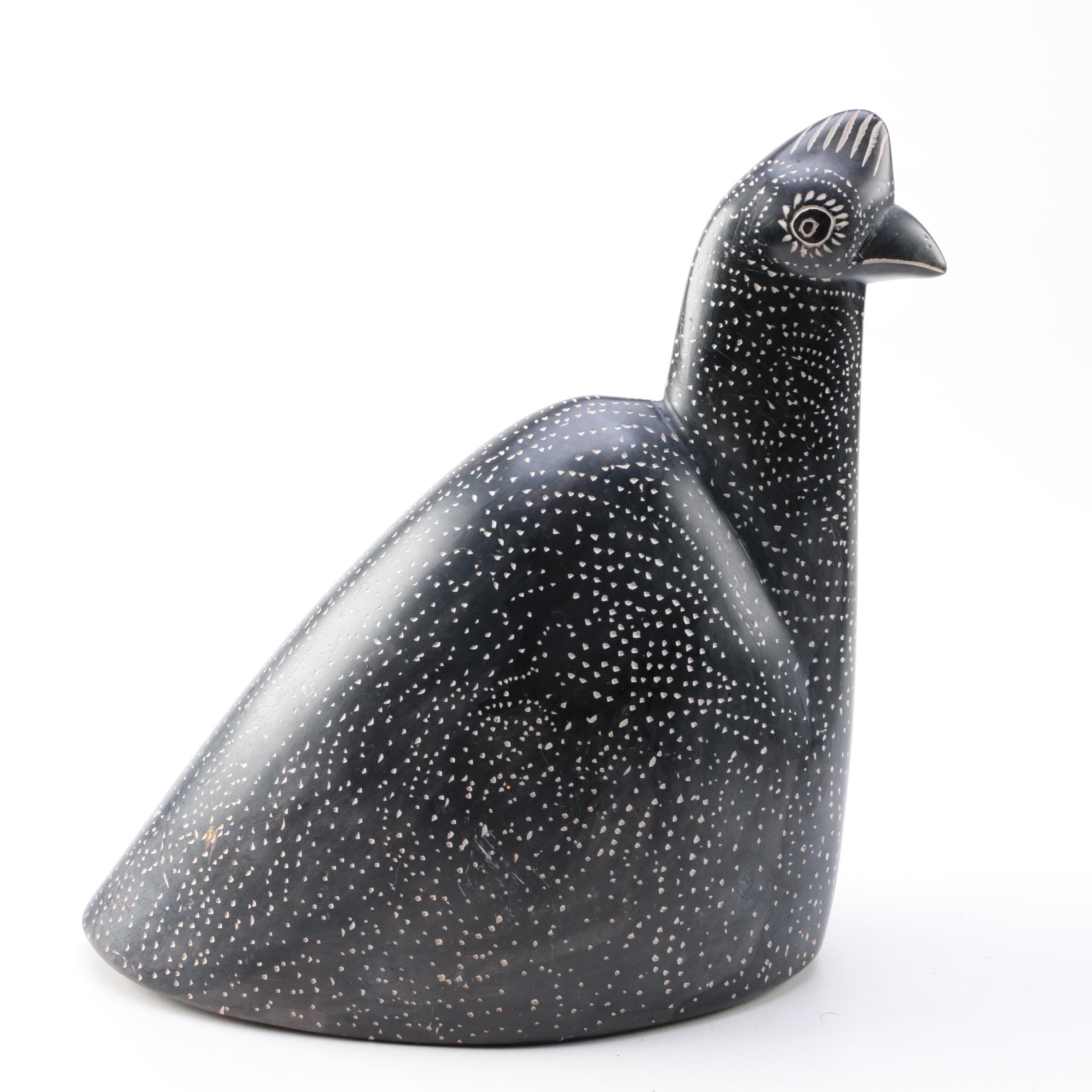 Kenyan Kisii Carved Stone Guinnea Fowl Figures