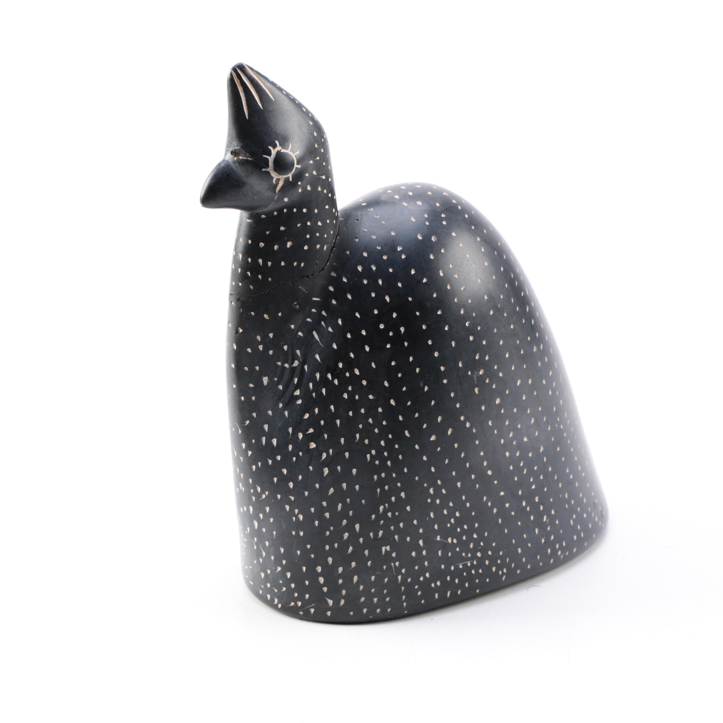Kenyan Kisii Carved Stone Guinnea Fowl Figures