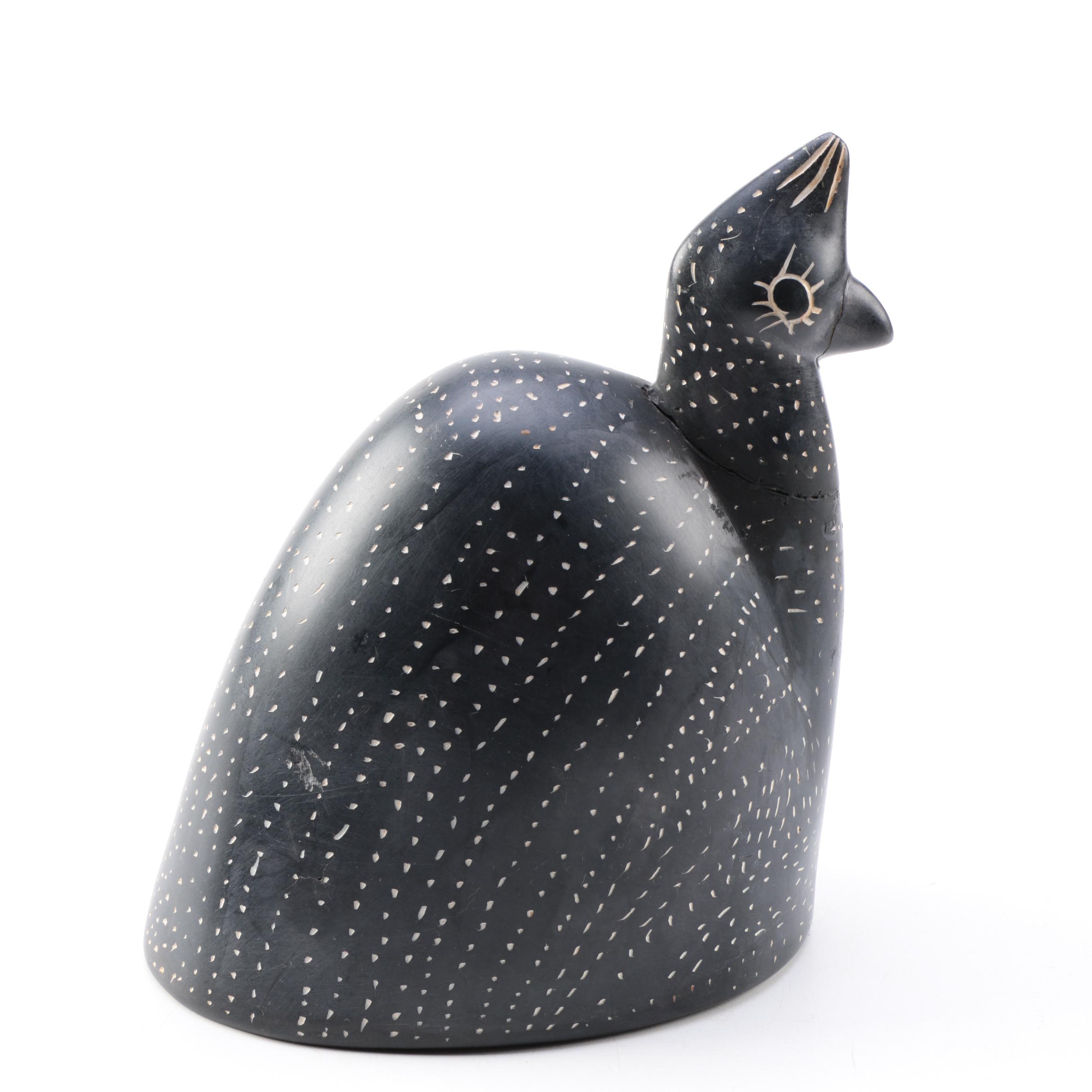 Kenyan Kisii Carved Stone Guinnea Fowl Figures