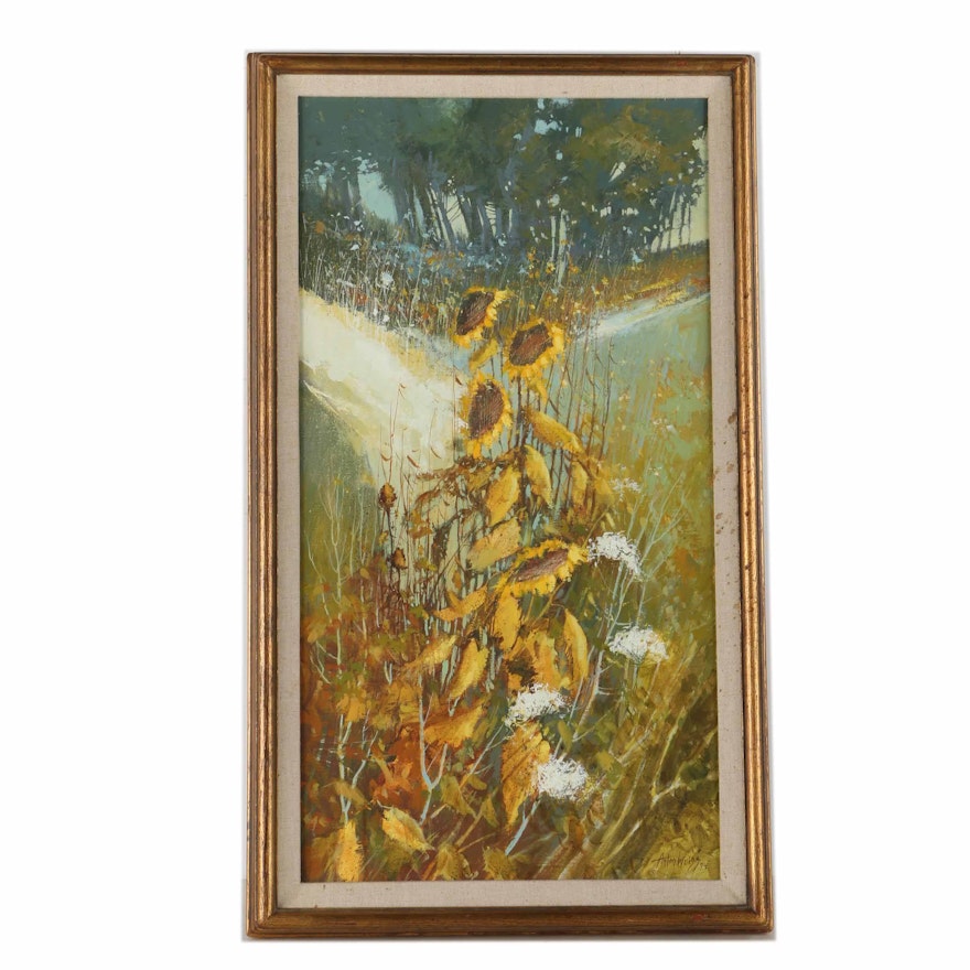 Anton Weiss Original Oil Painting of Sunflowers