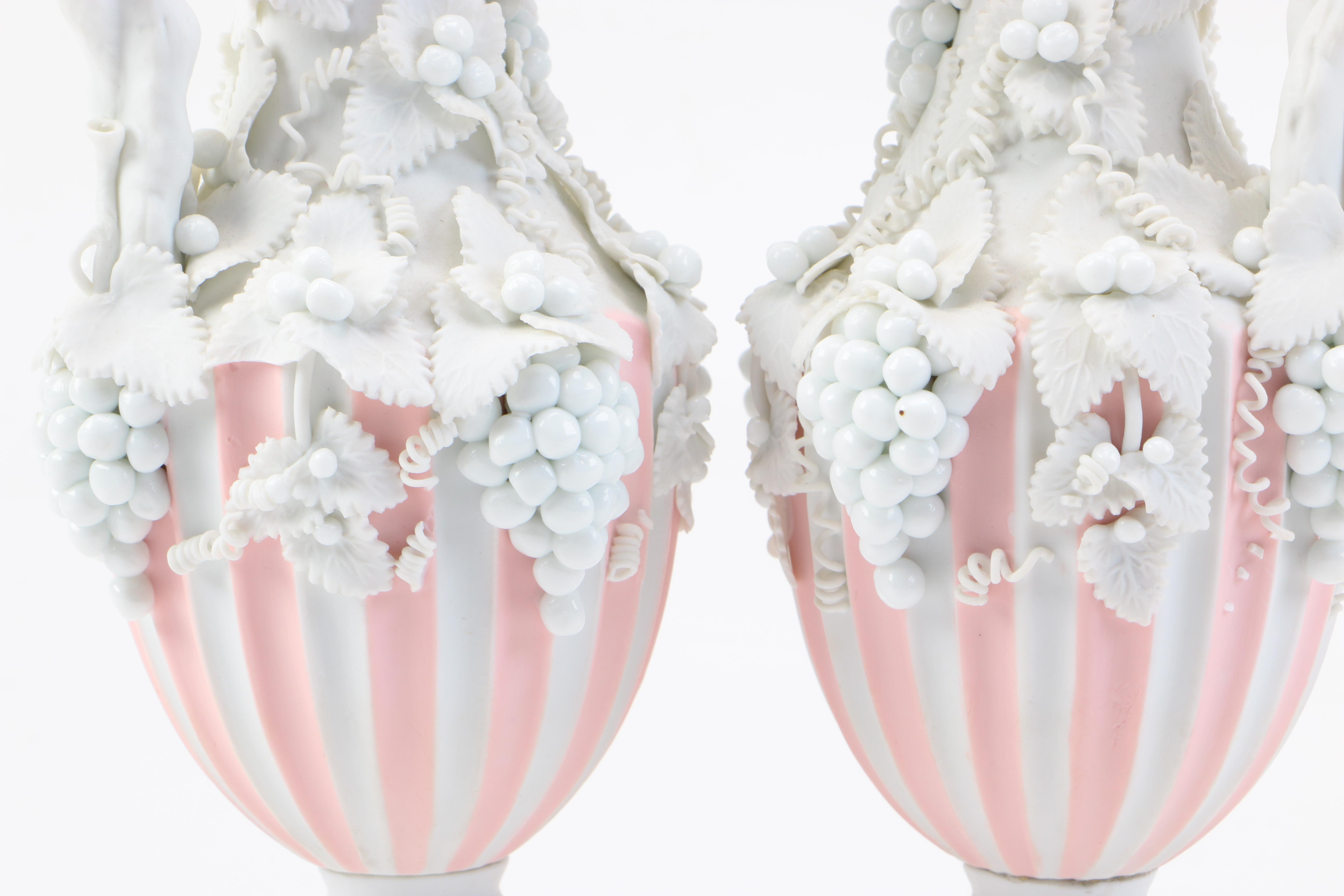 Pair of Ceramic Grape Motif Decorative Ewers