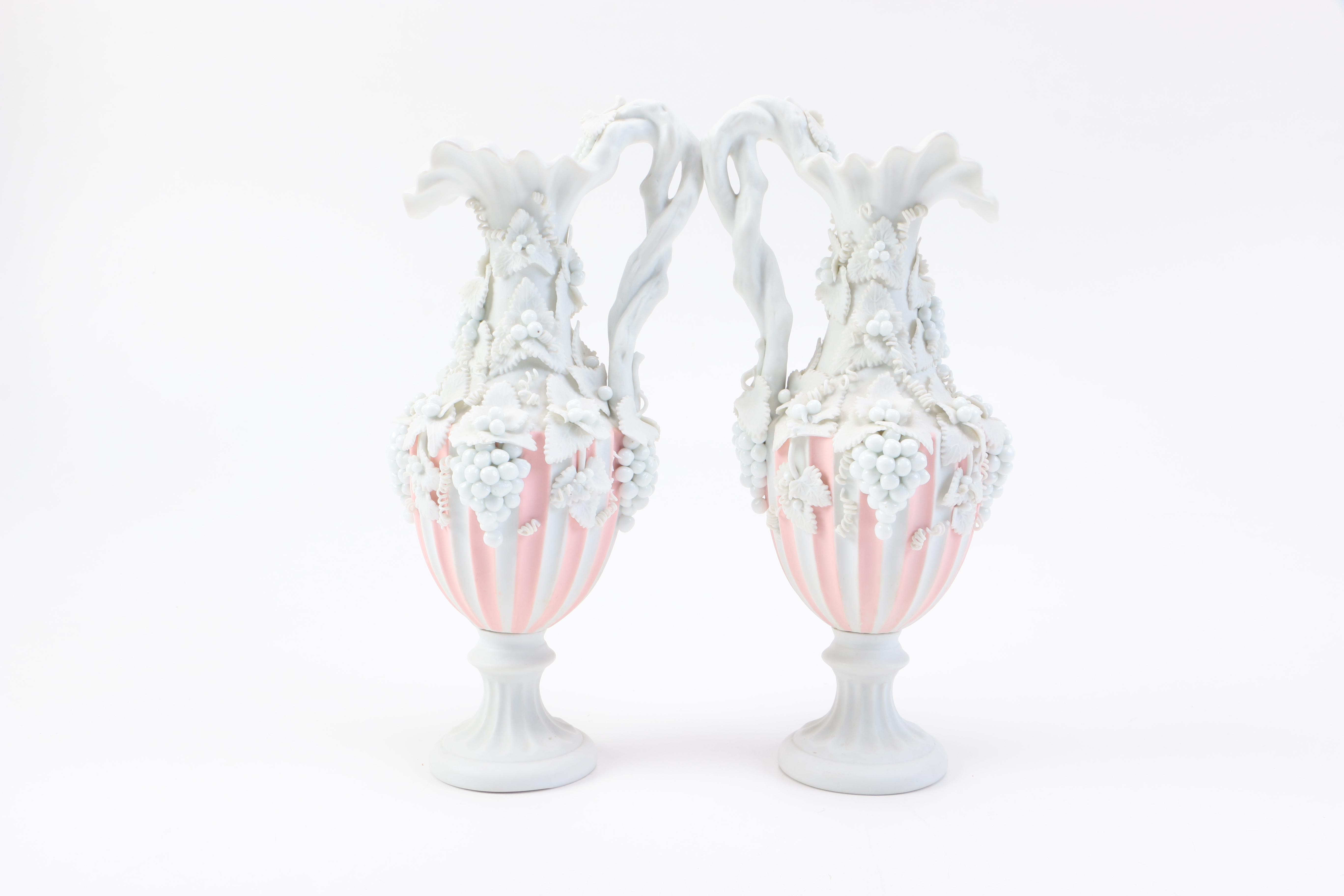 Pair of Ceramic Grape Motif Decorative Ewers
