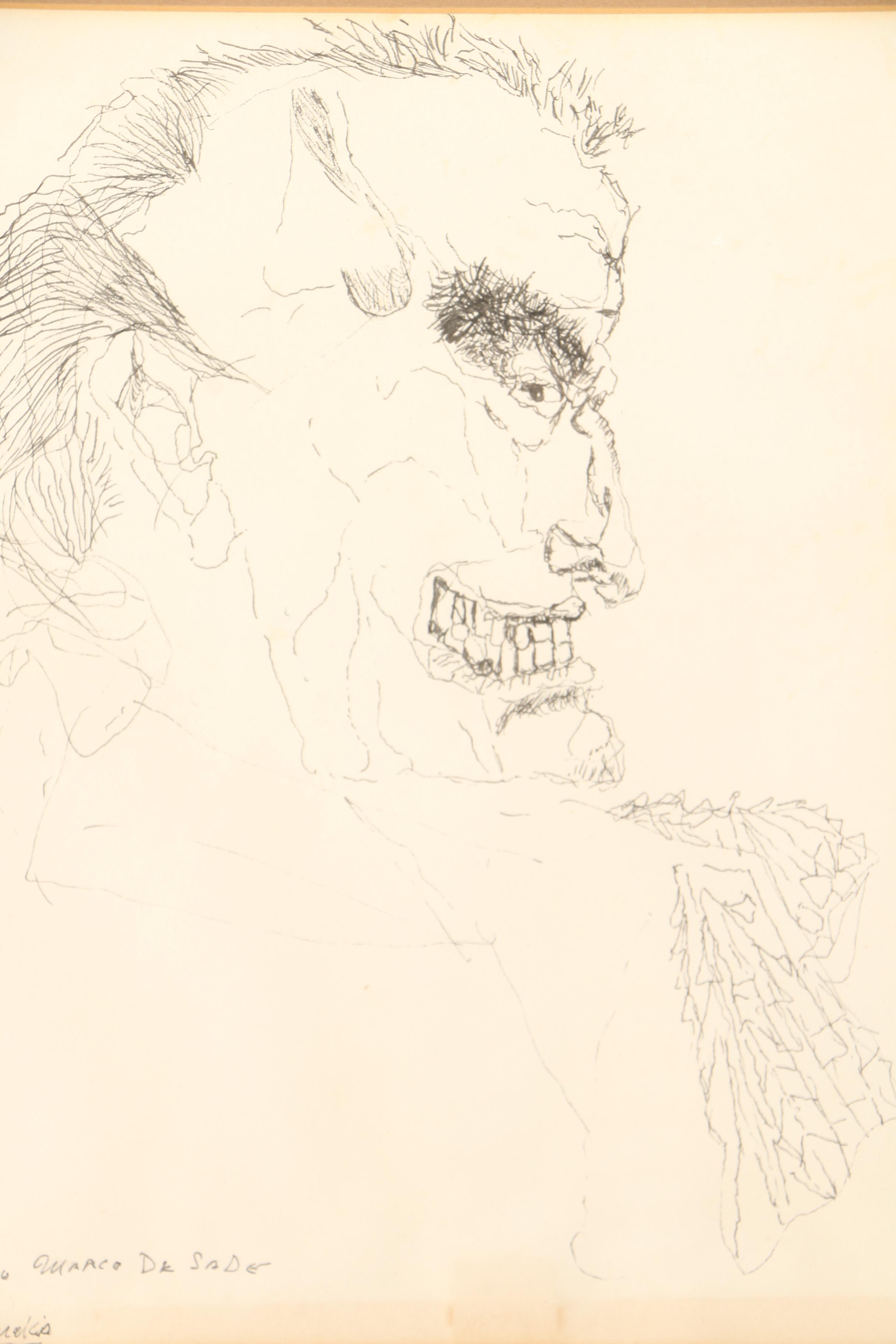 Nicholas Sperakis Ink Drawing "The Marce De Sade"