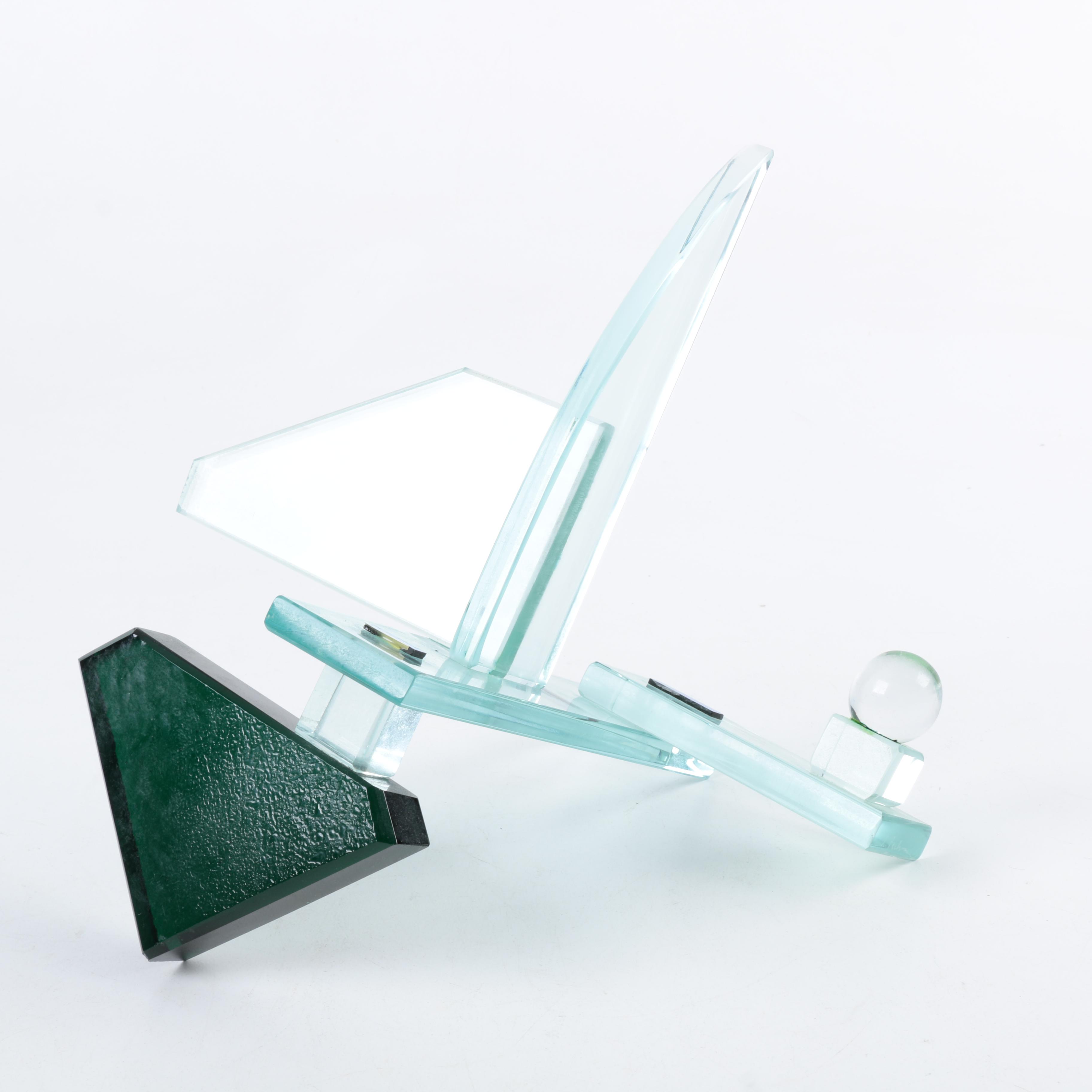 Abstract Glass Sculpture Decor With Wooden Base