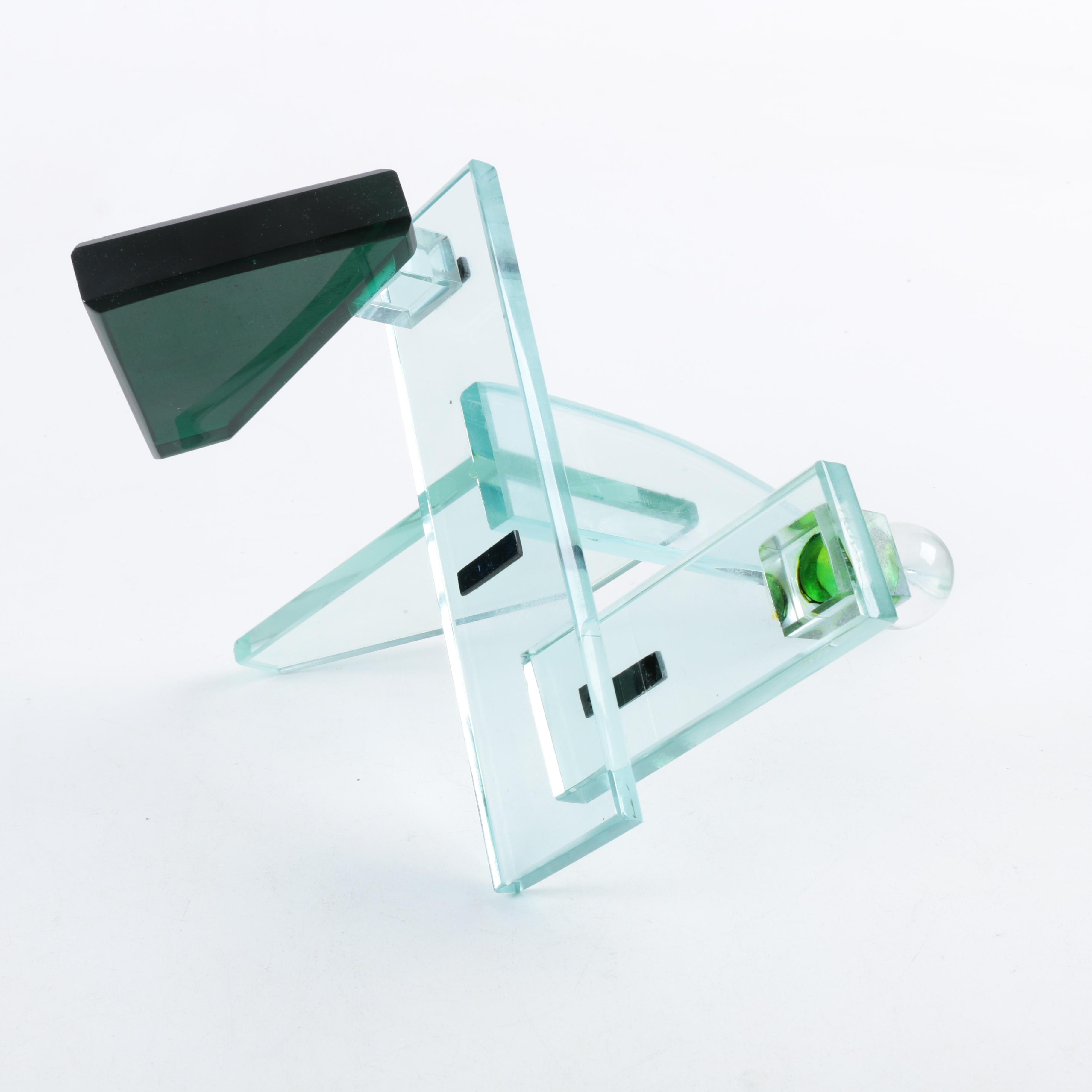 Abstract Glass Sculpture Decor With Wooden Base