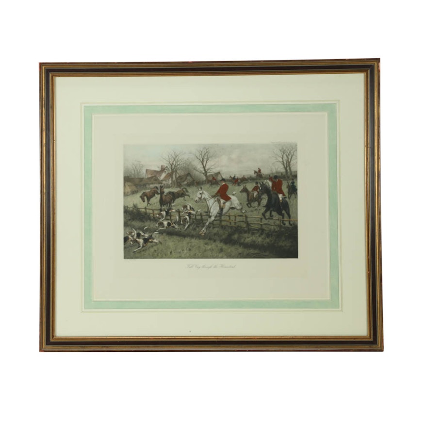 Hand-Colored Photogravure after George Wright's "Full Cry through the Homestead"