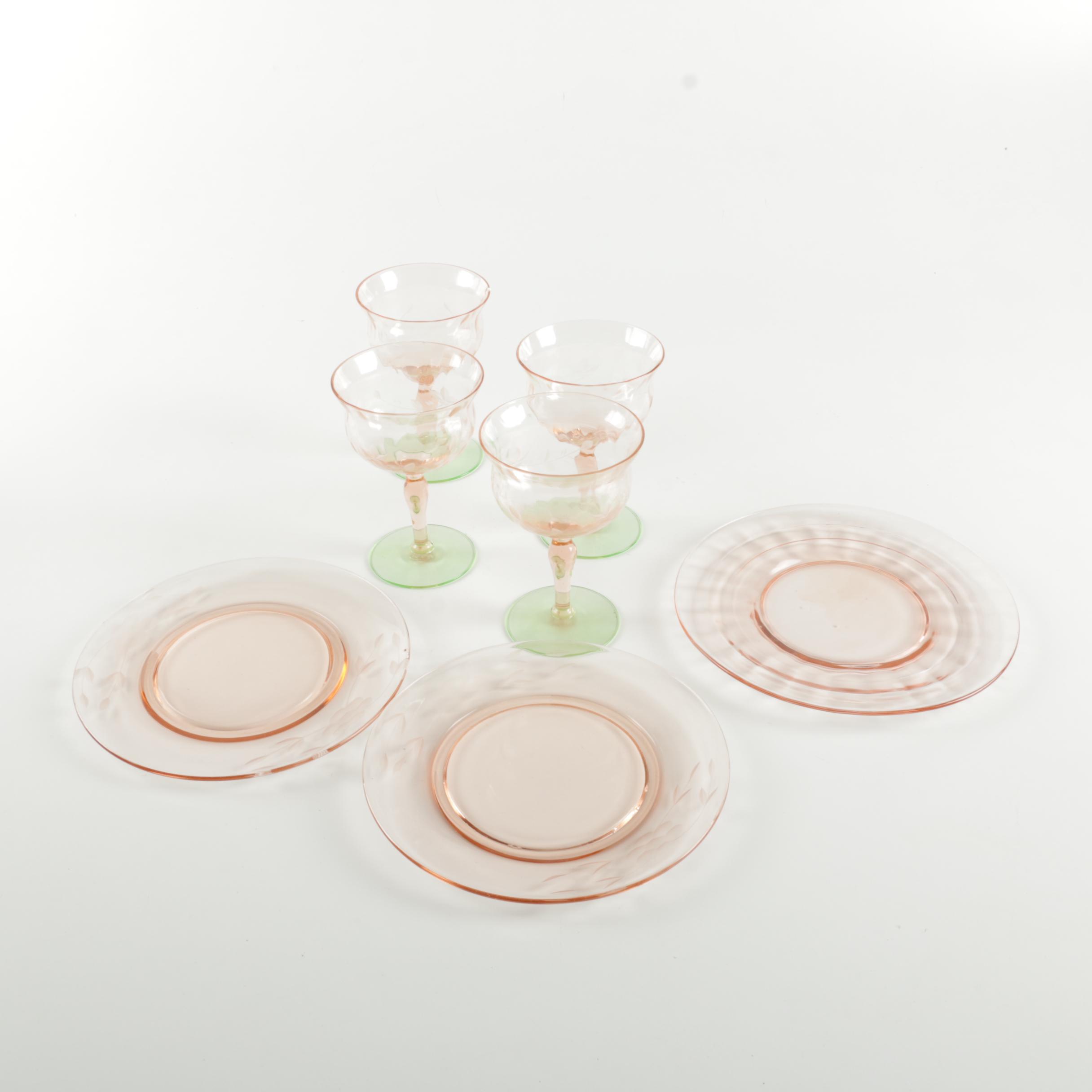 Vintage Pink Depression Glass Tableware