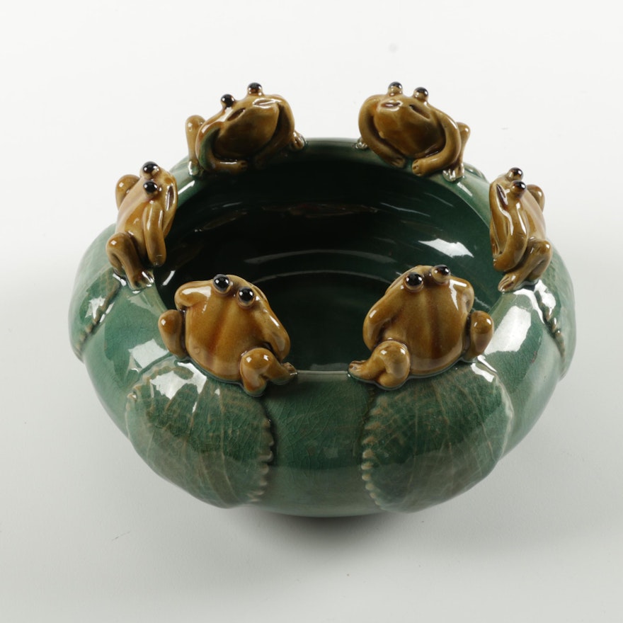 Handmade Frog Motif Ceramic Bowl