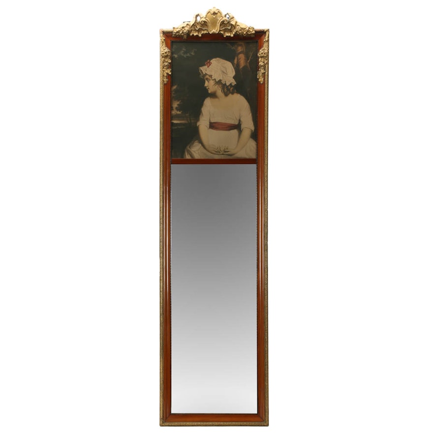 Trumeau Mirror with Hand-Colored Photogravure