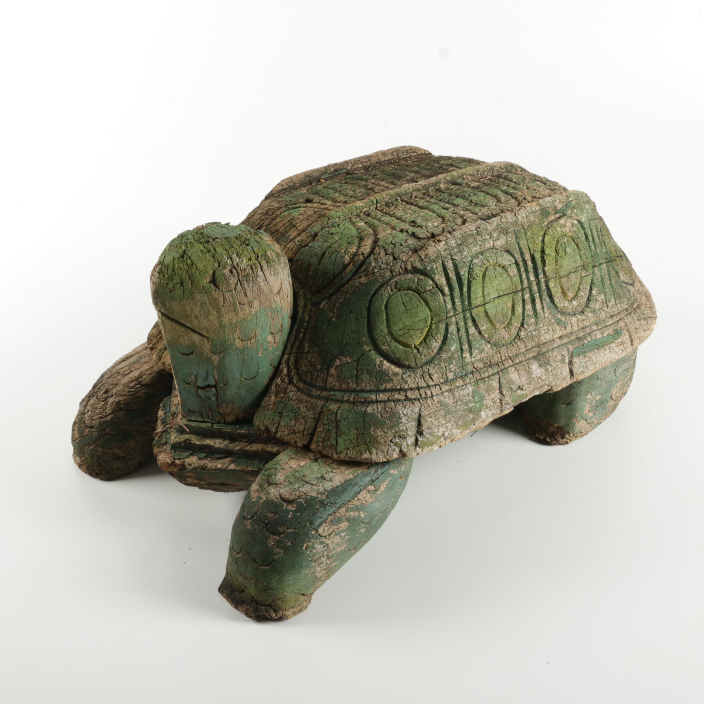 Wooden Outdoor Tortoise Sculpture