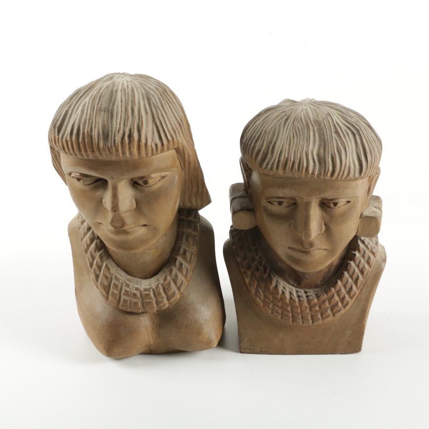Wooden Tribal Busts of Man and Woman