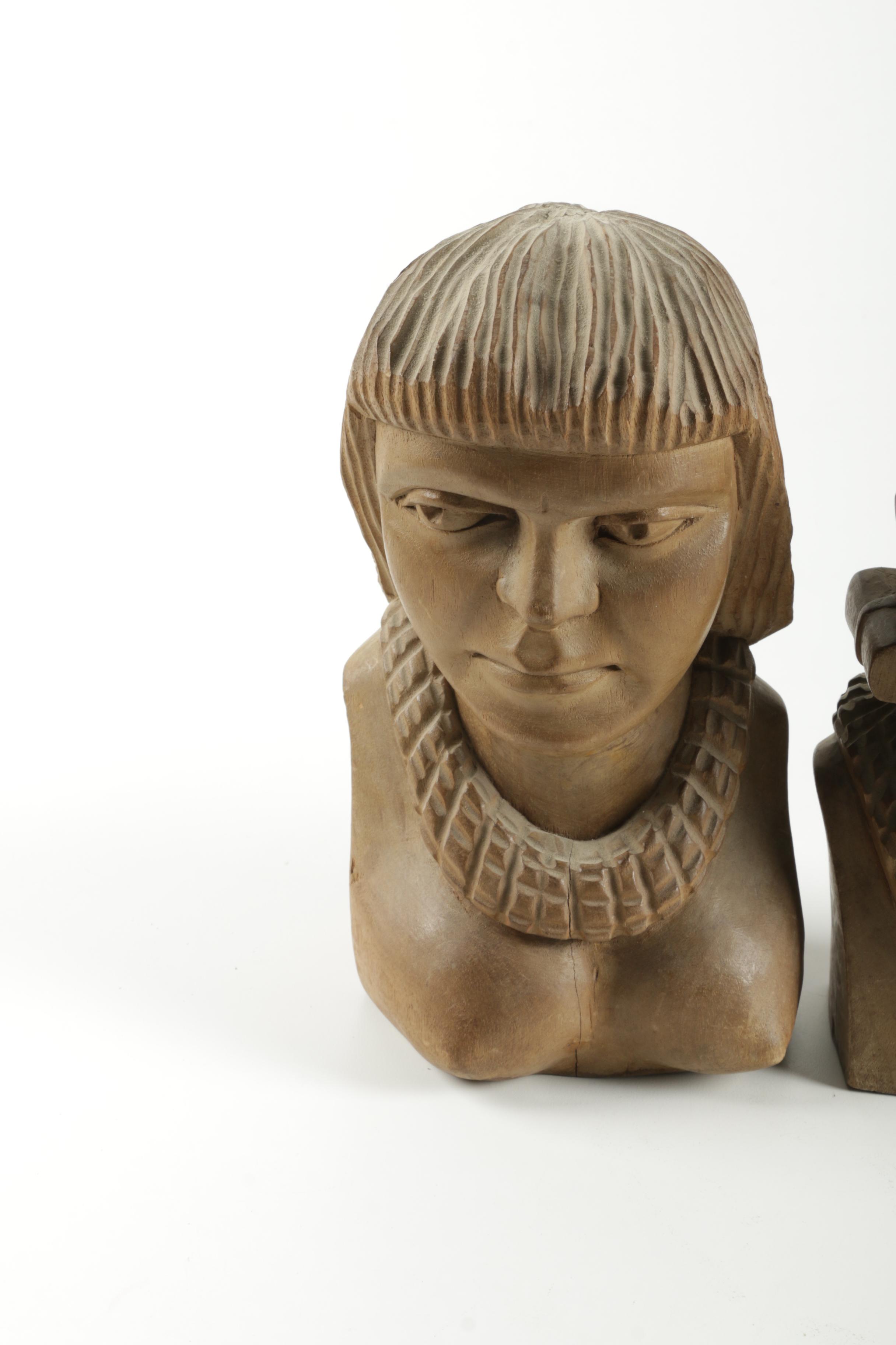 Wooden Tribal Busts of Man and Woman