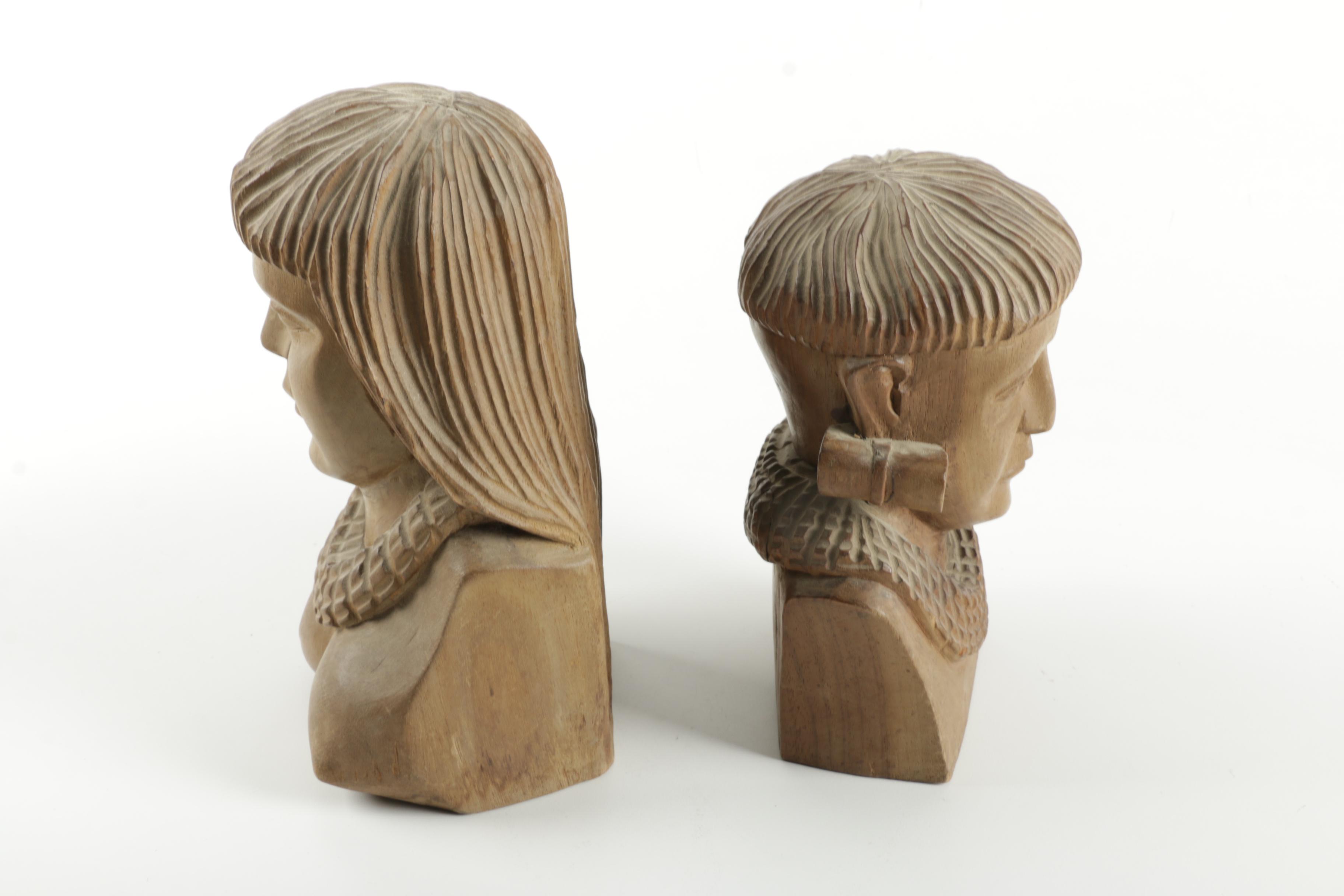 Wooden Tribal Busts of Man and Woman
