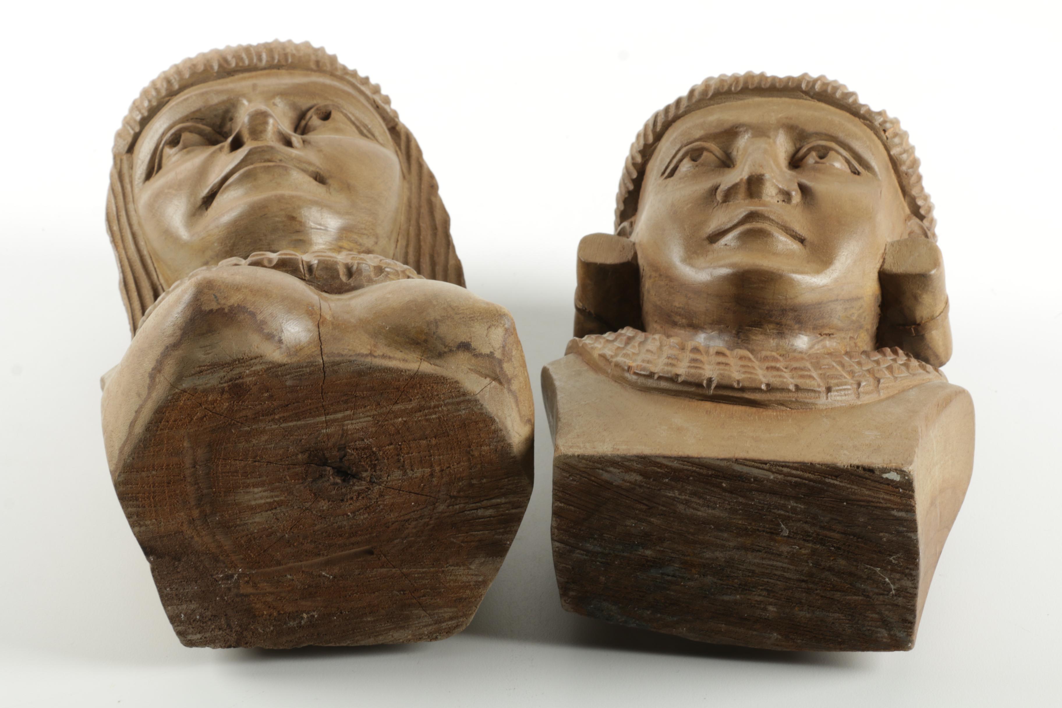 Wooden Tribal Busts of Man and Woman