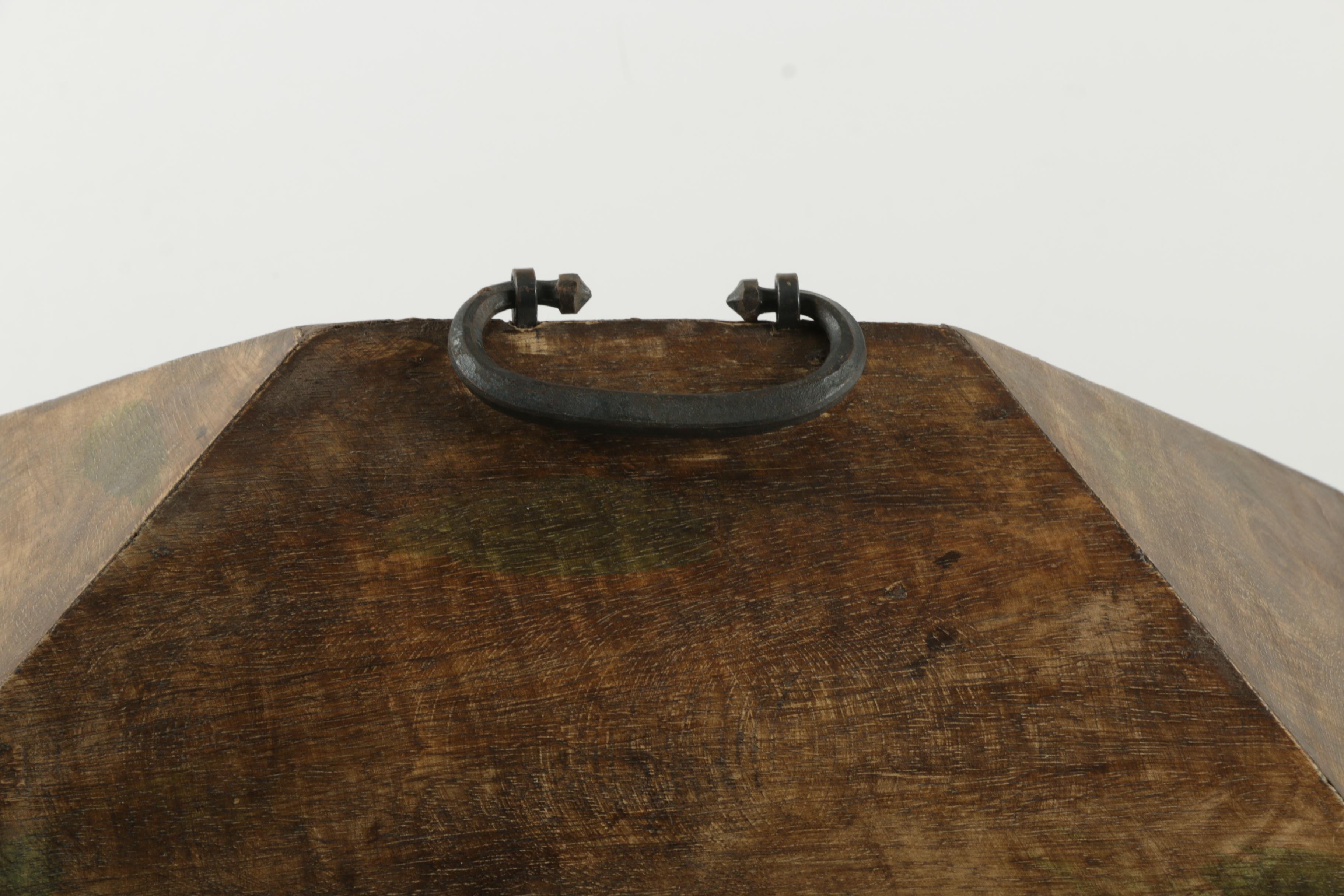 Vintage Dark Wooden Chest With Assorted Contents