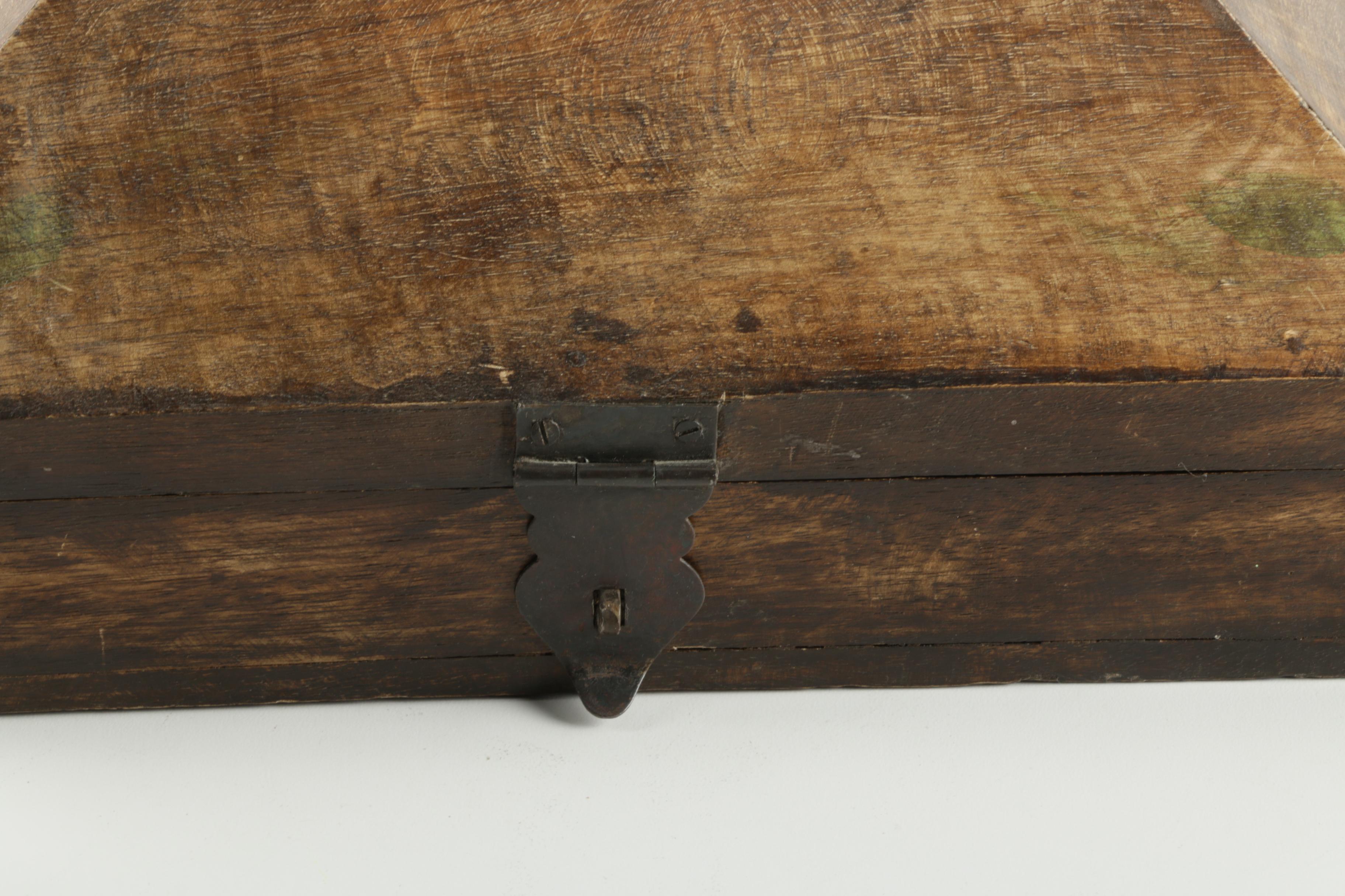 Vintage Dark Wooden Chest With Assorted Contents