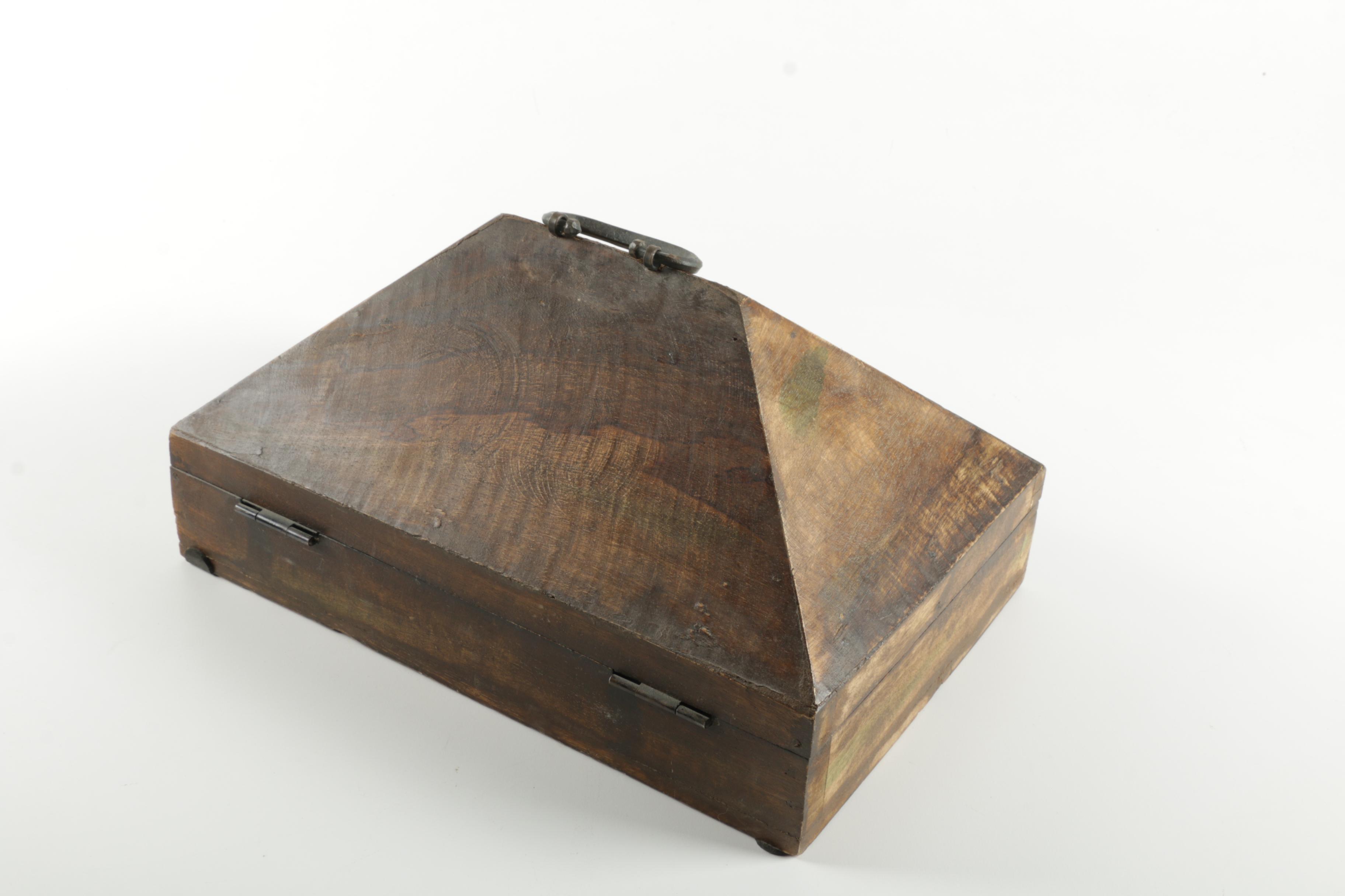 Vintage Dark Wooden Chest With Assorted Contents