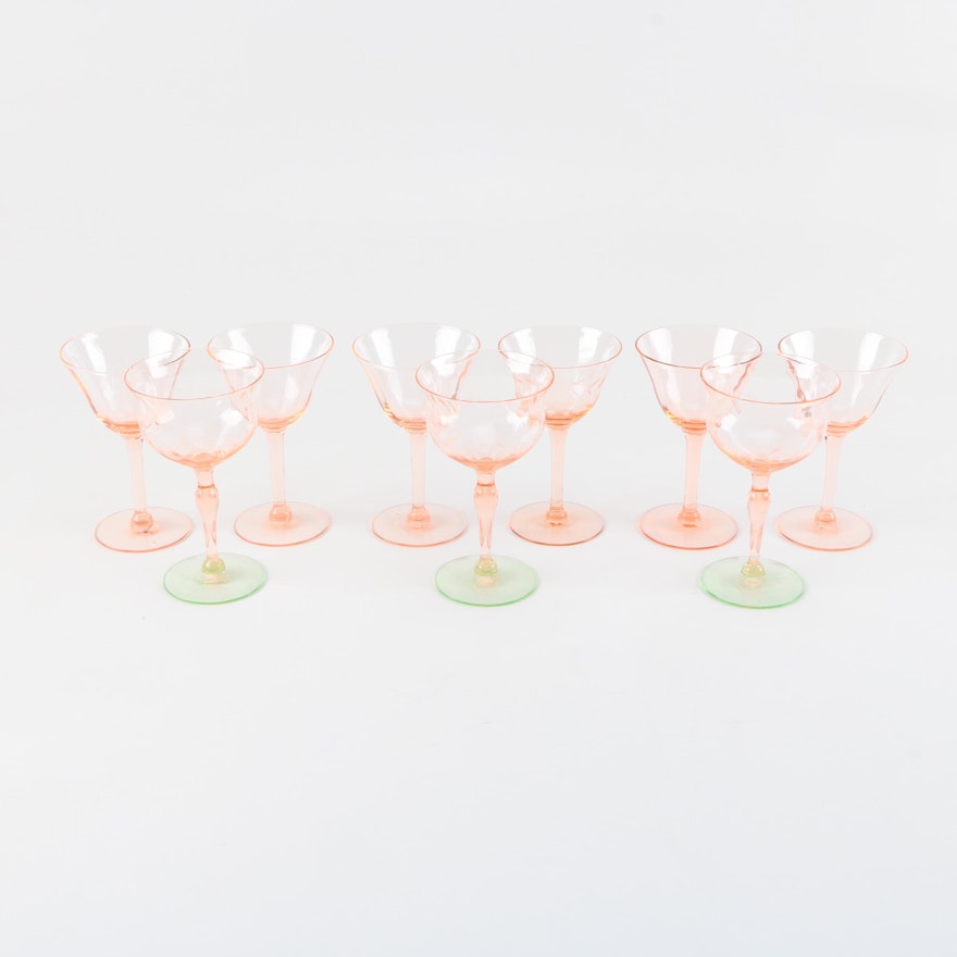 Pink Depression Glass Stemware including Weston Glass