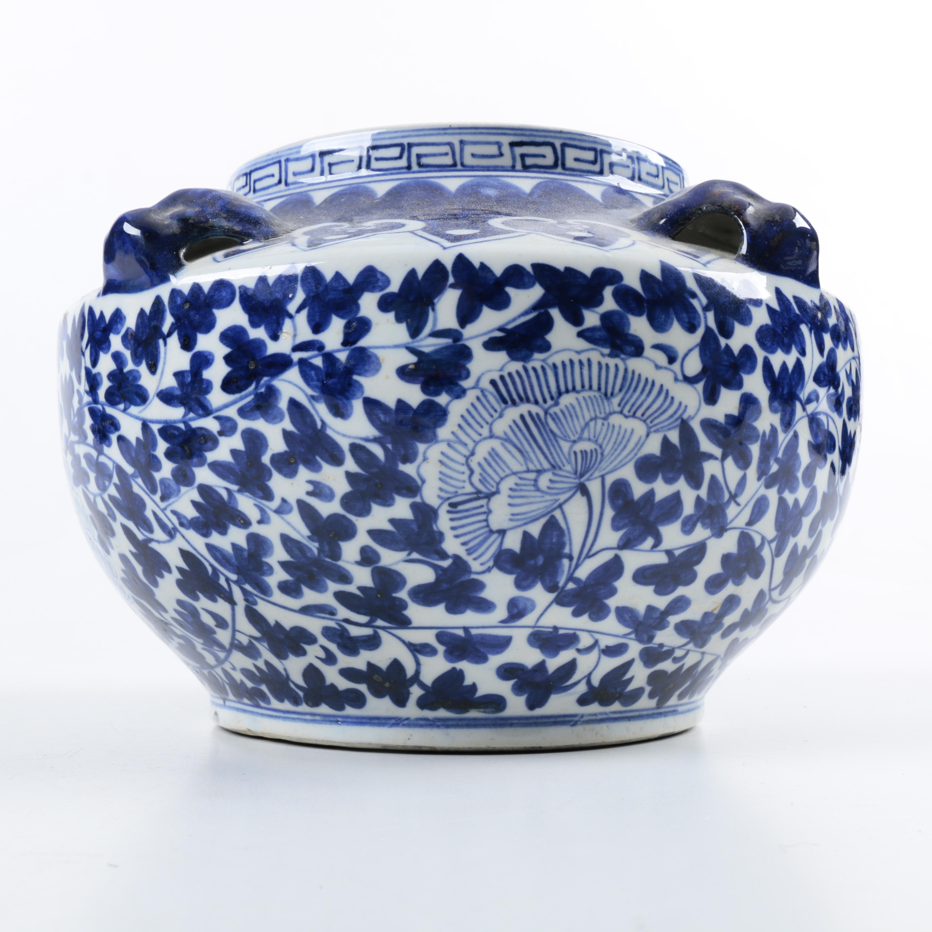 Chinese Blue Glazed Stoneware Lidded Urn