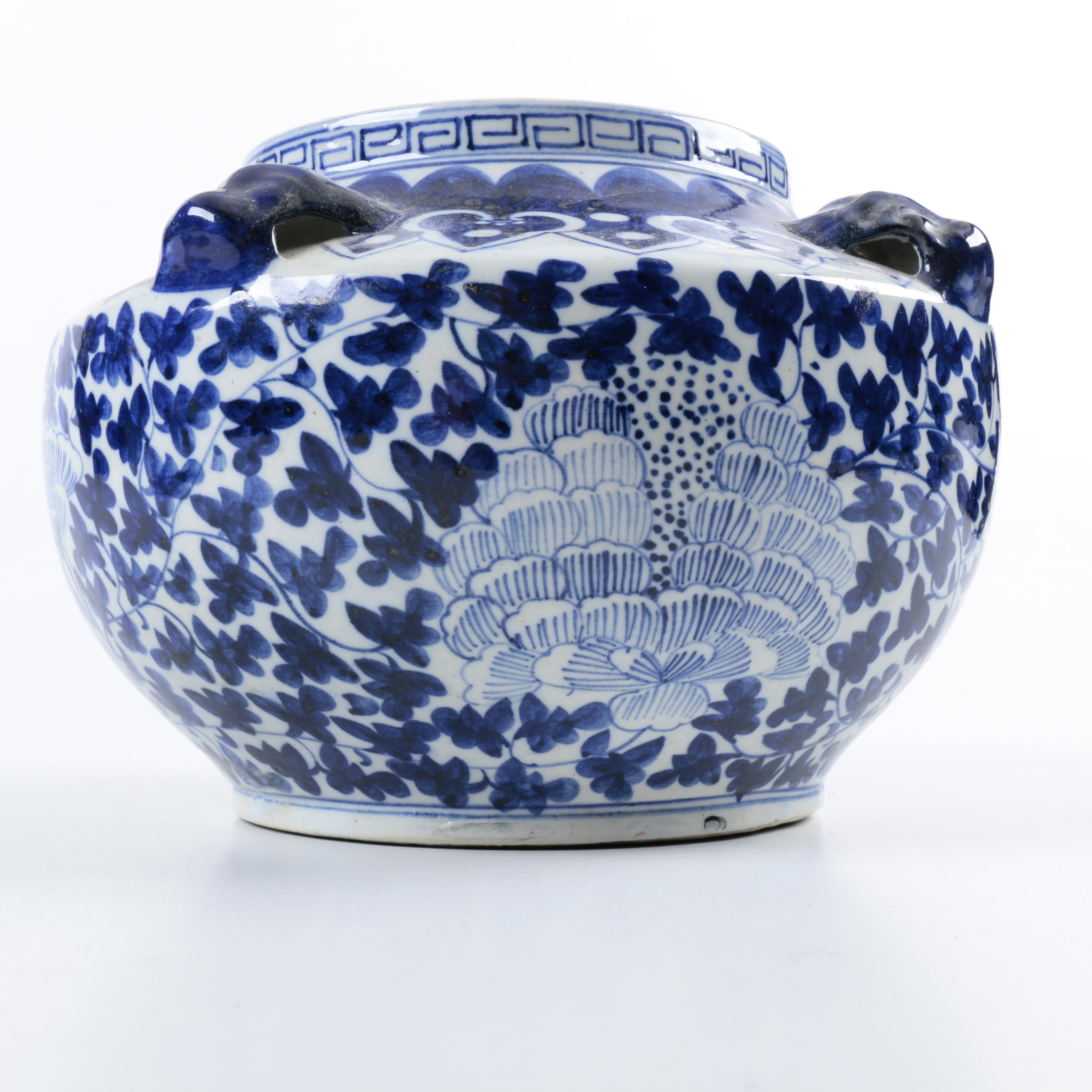 Chinese Blue Glazed Stoneware Lidded Urn