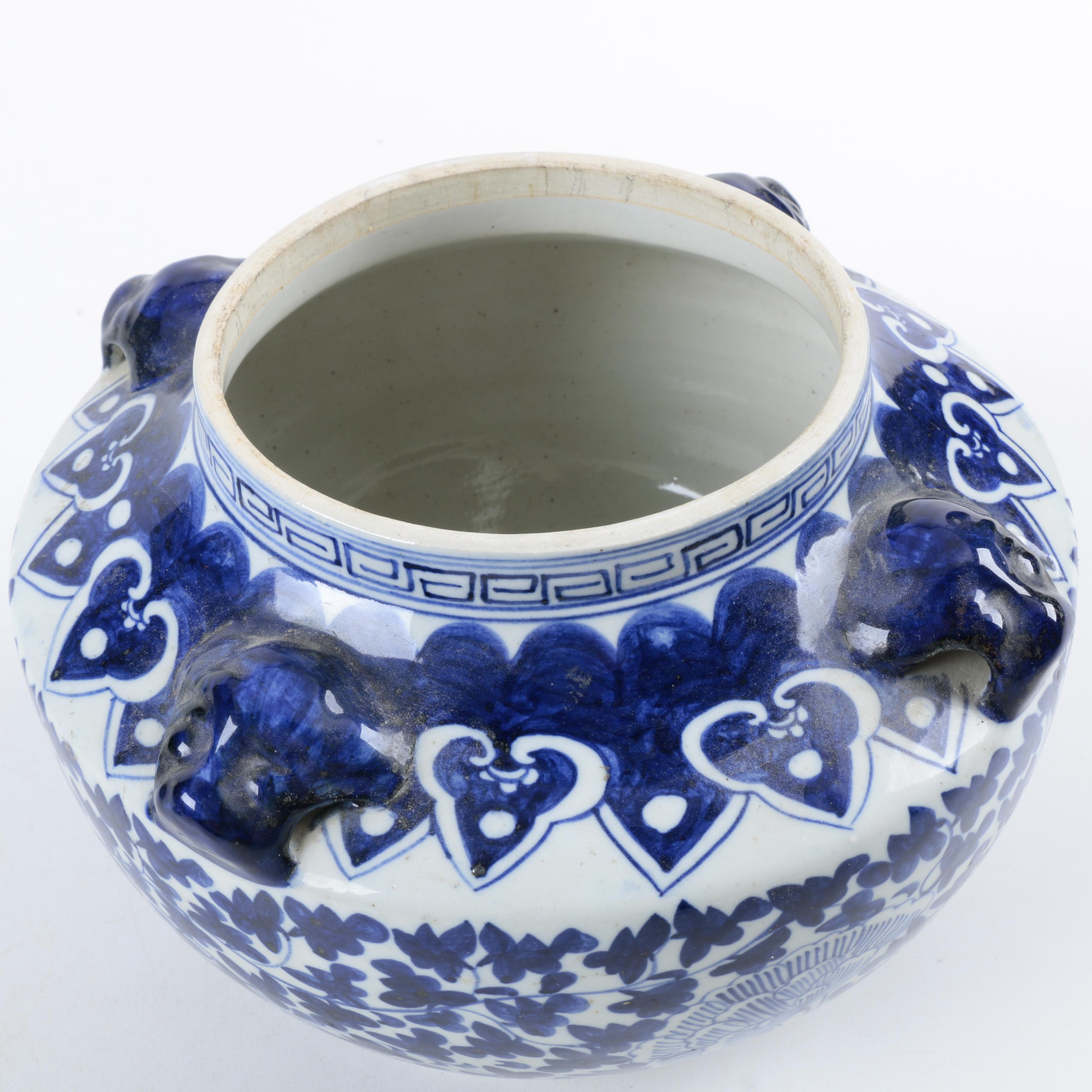 Chinese Blue Glazed Stoneware Lidded Urn