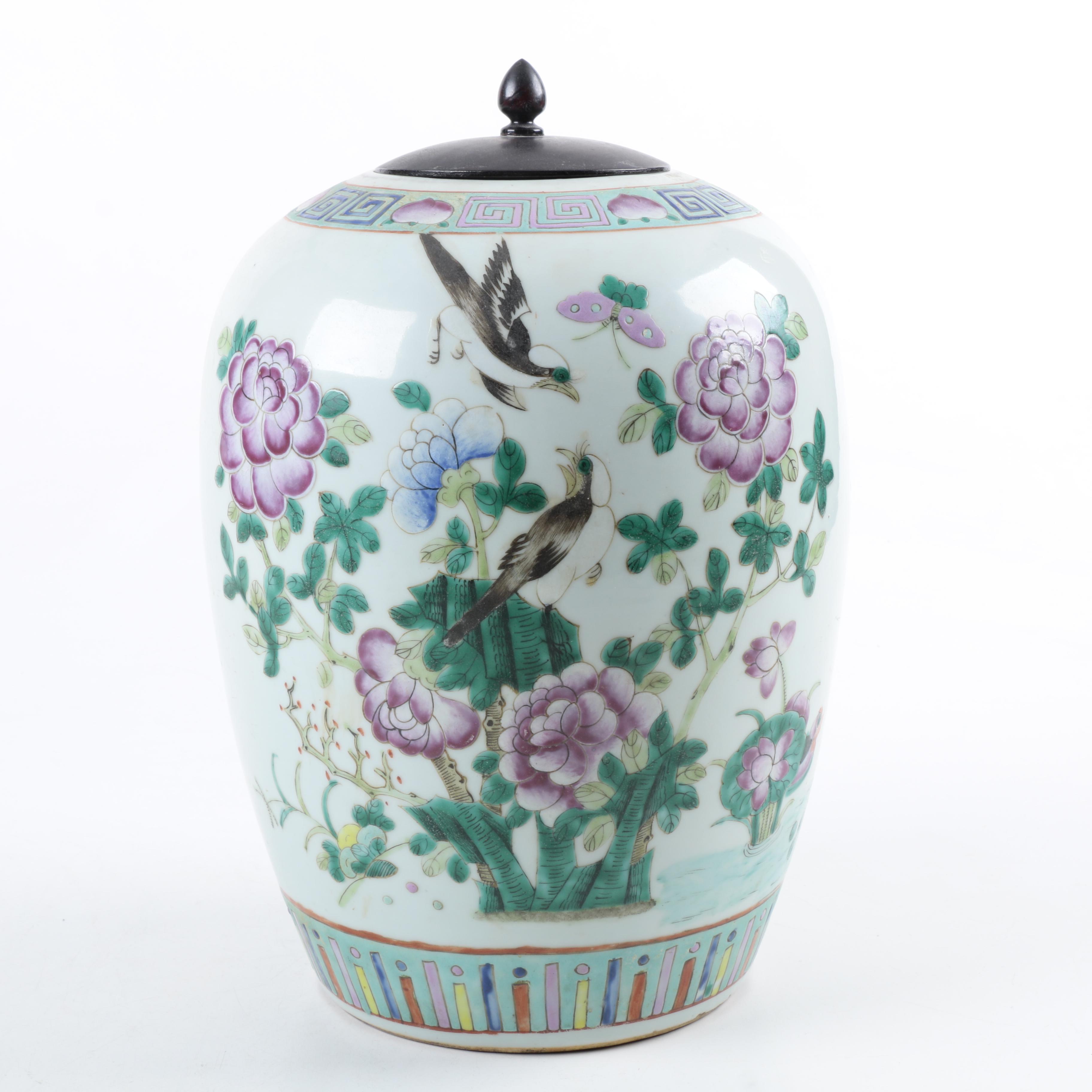 Chinese Painted Floral Ginger Jar