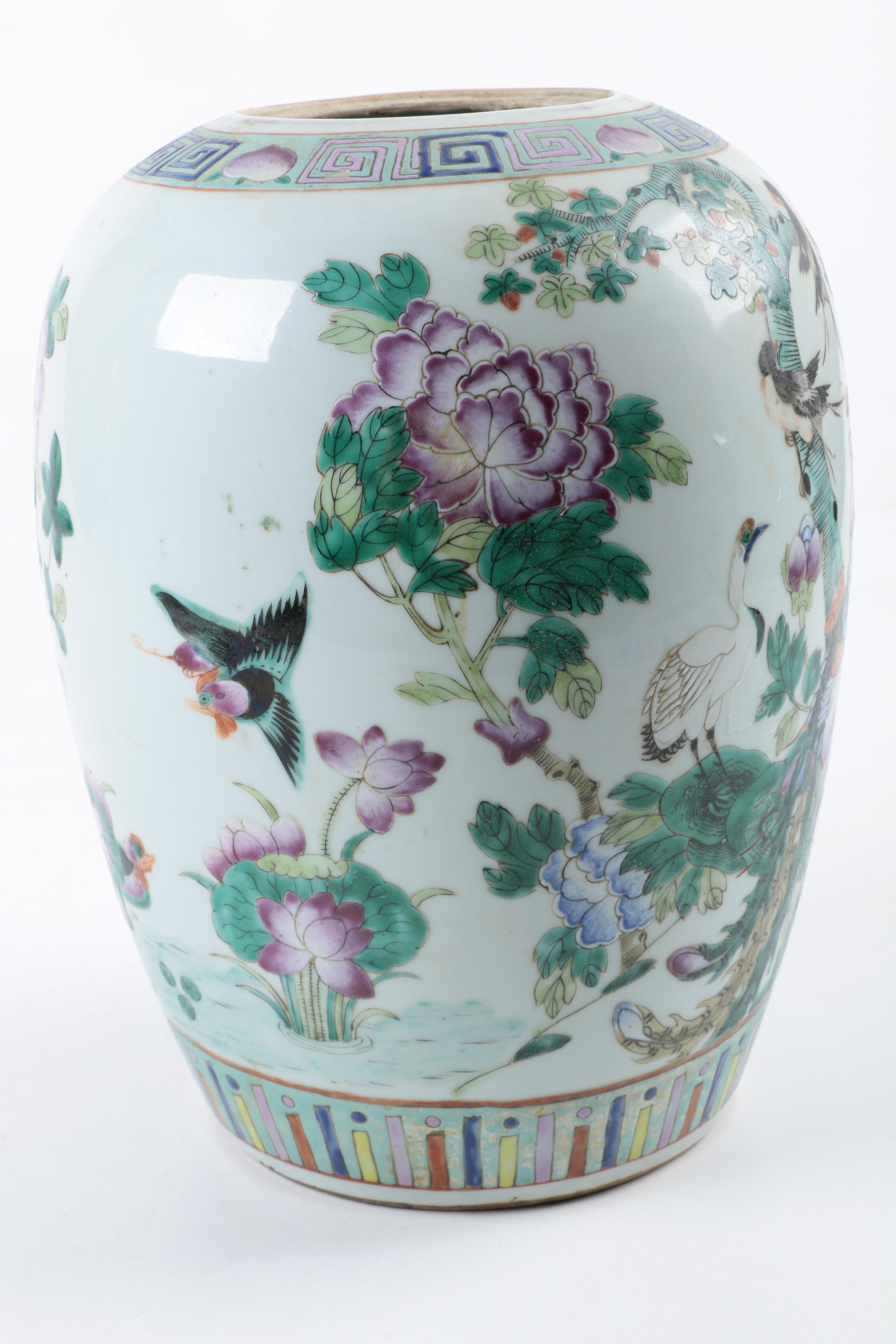 Chinese Painted Floral Ginger Jar