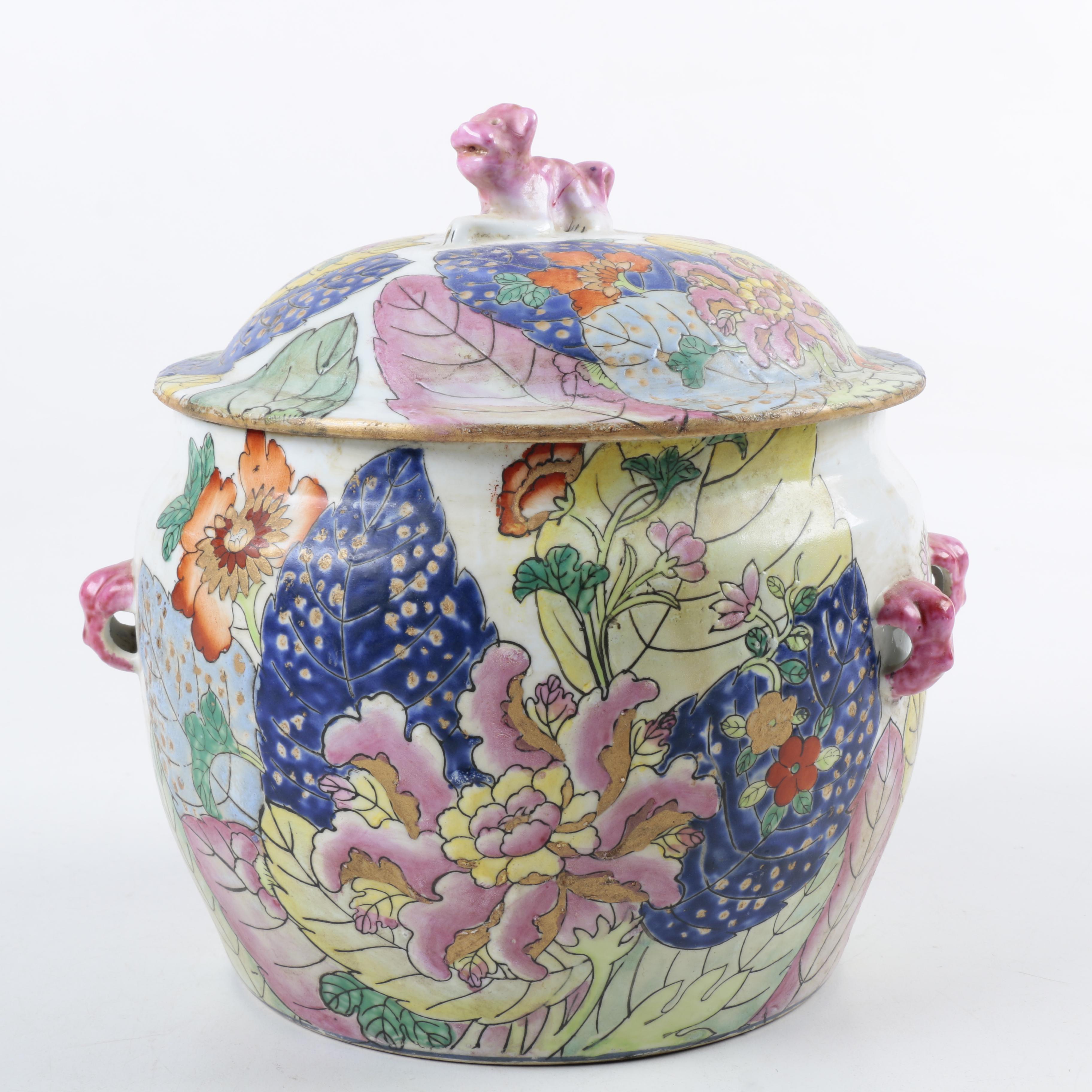 Chinese Tobacco Leaf Ceramic Jar