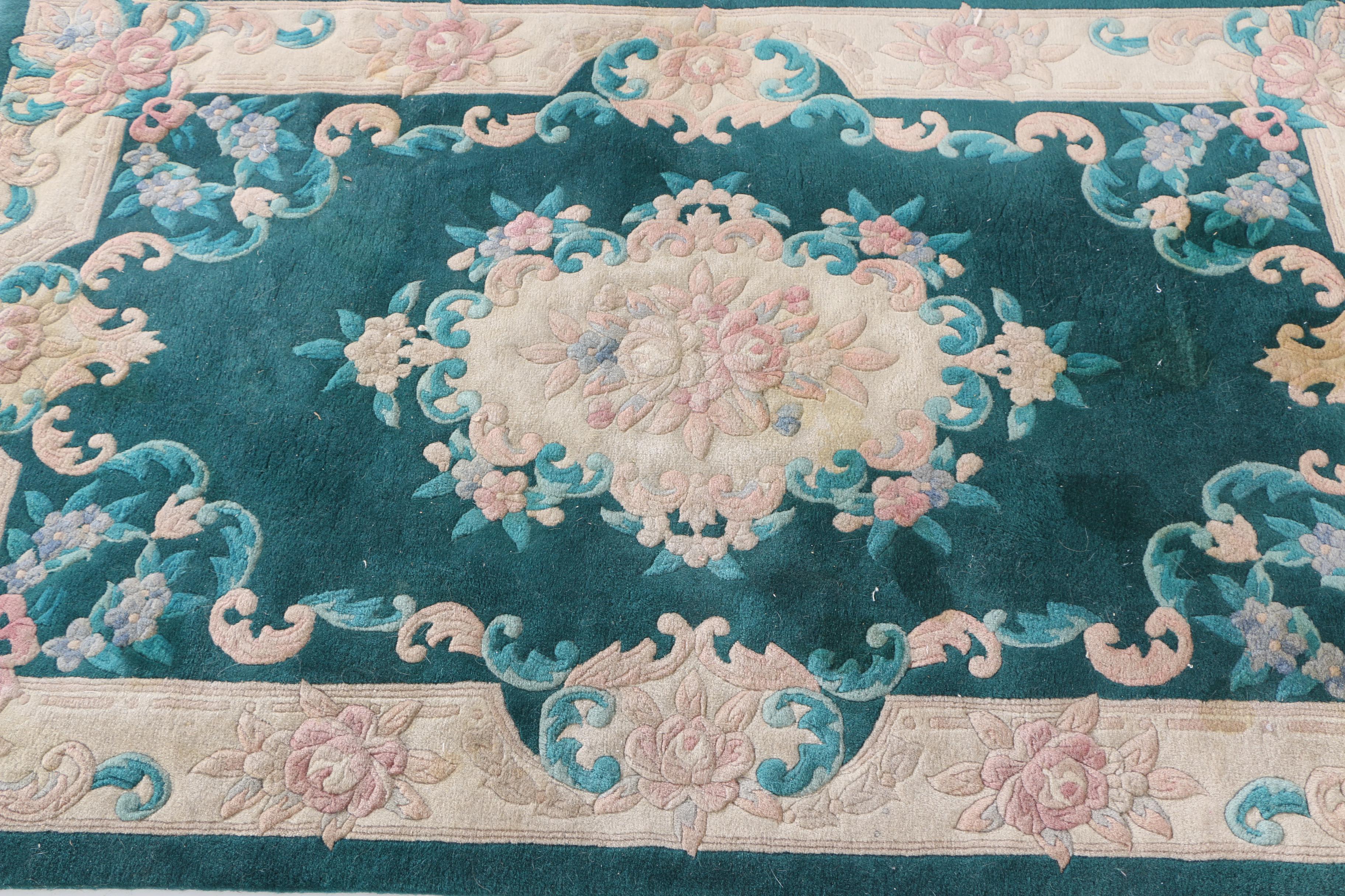 Hand-Knotted Carved Chinese Wool Area Rug