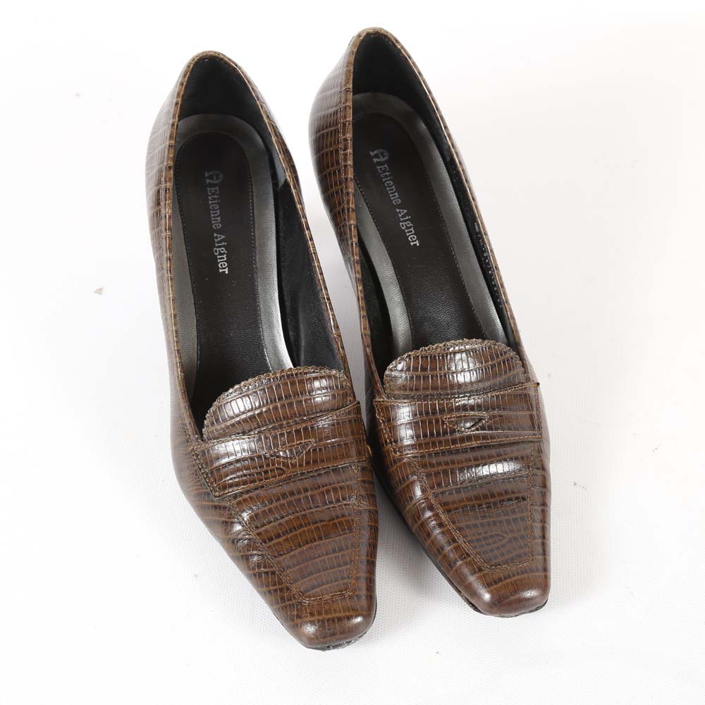 Four Pairs of Women's Leather Shoes including Vaneli and Etienne Aigner