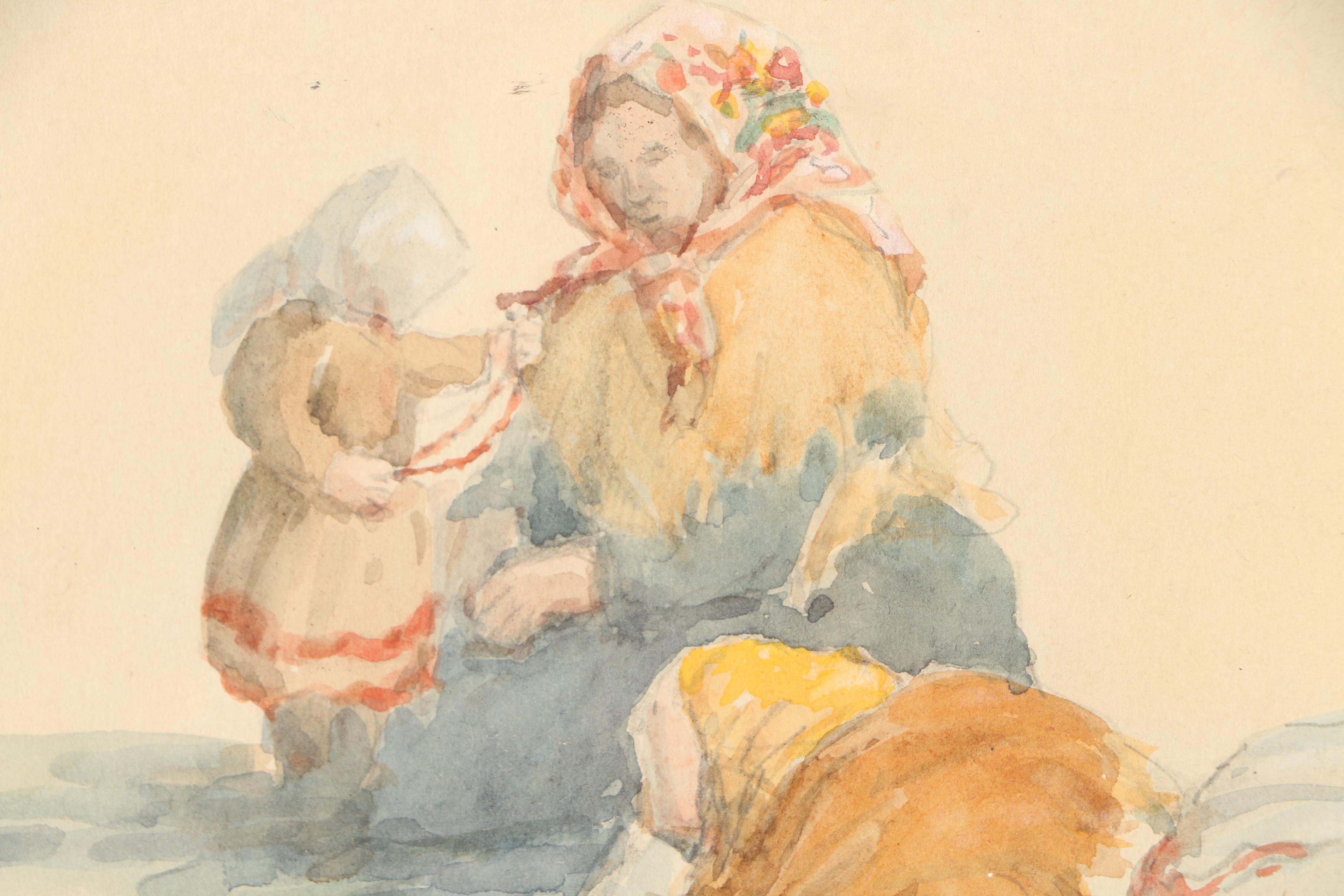 Double Sided Watercolors on Paper of Women and Child