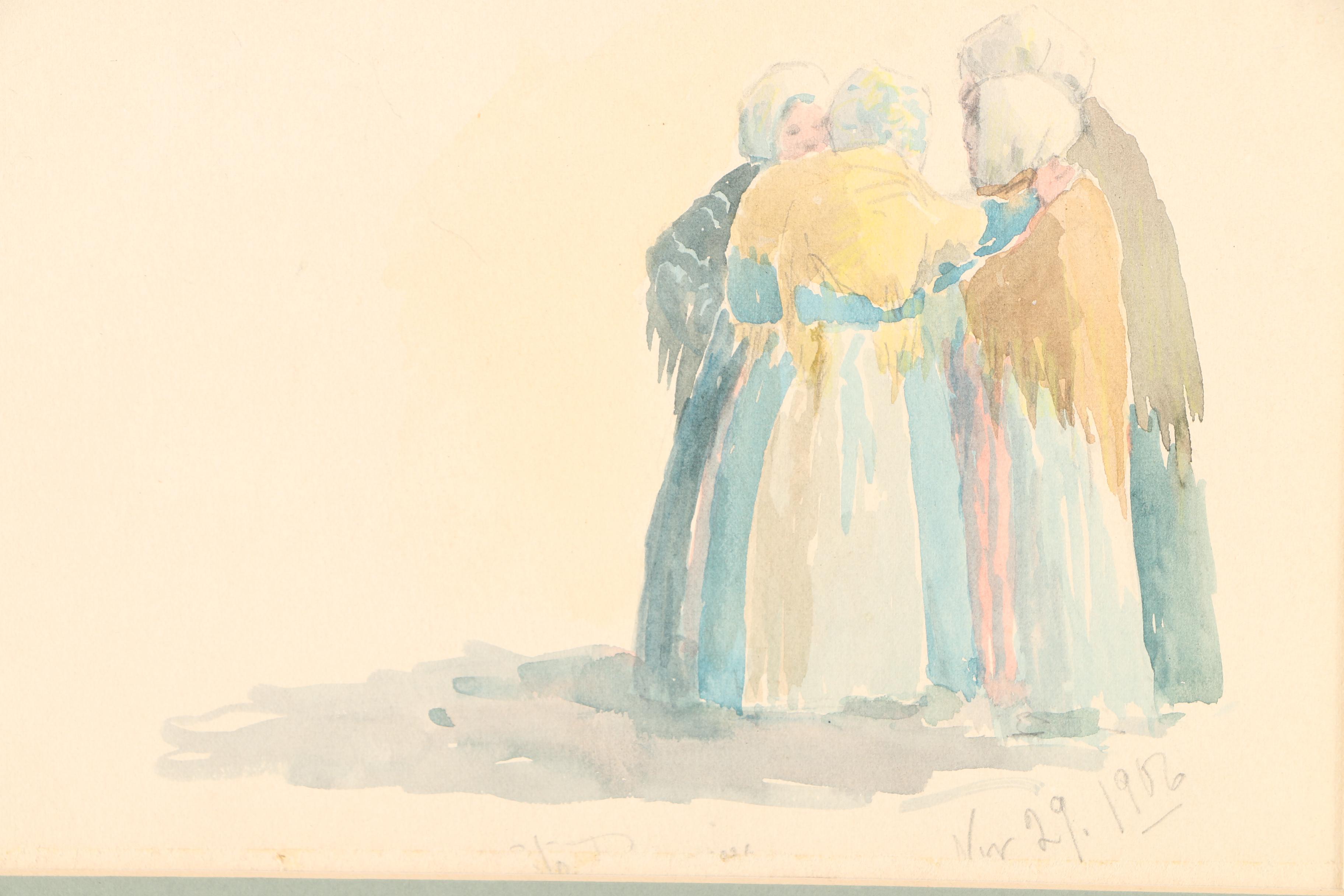 Double Sided Watercolors on Paper of Women and Child