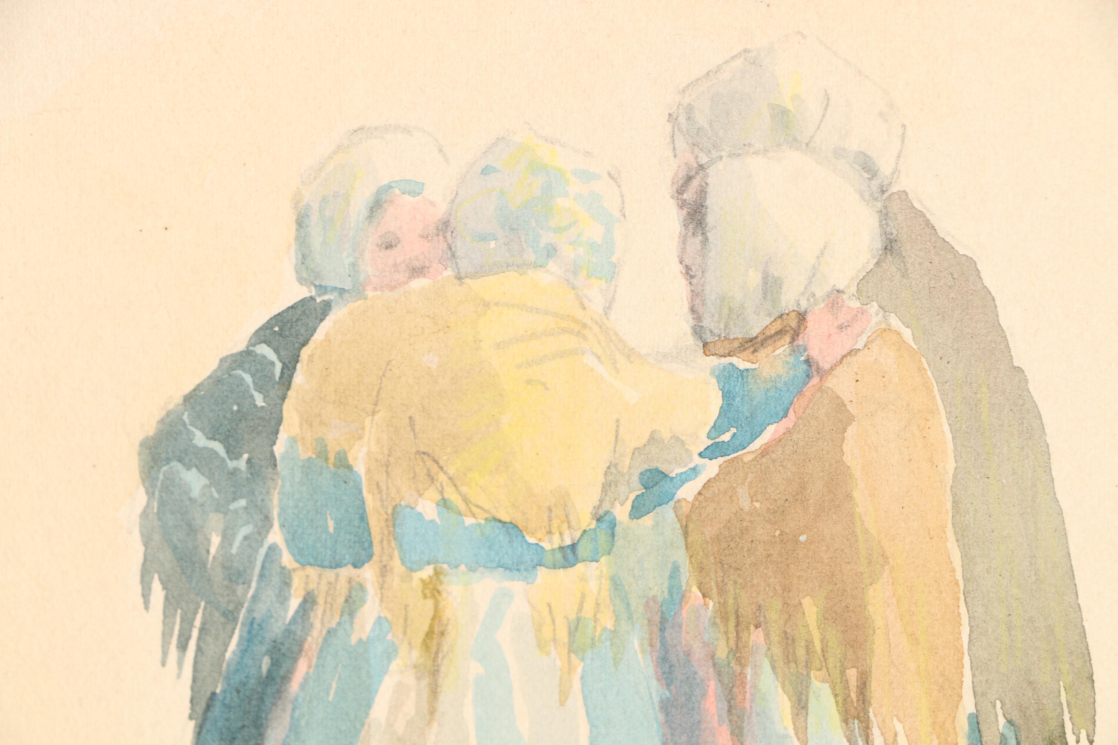 Double Sided Watercolors on Paper of Women and Child