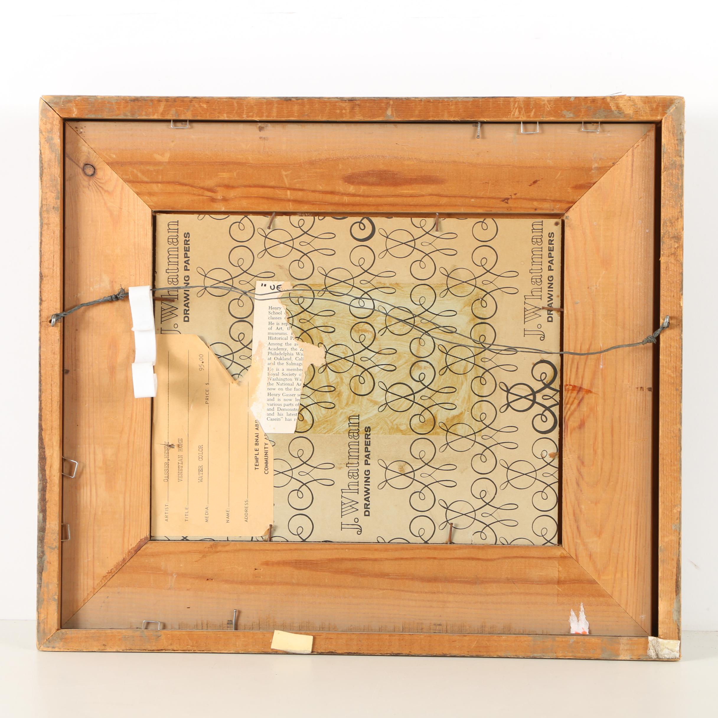 Henry Gasser Watercolor on Paperboard "Venetian Home"