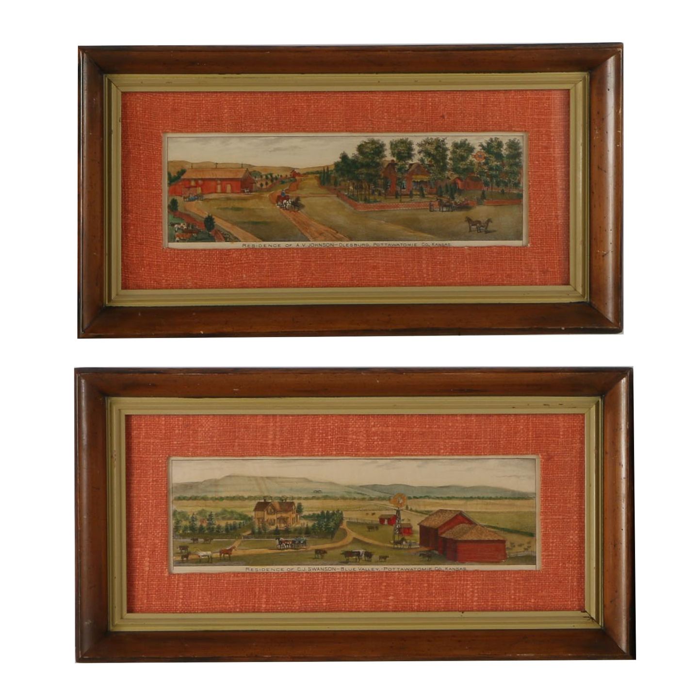 Hand Colored Lithographs on Paper of Kansas Farms