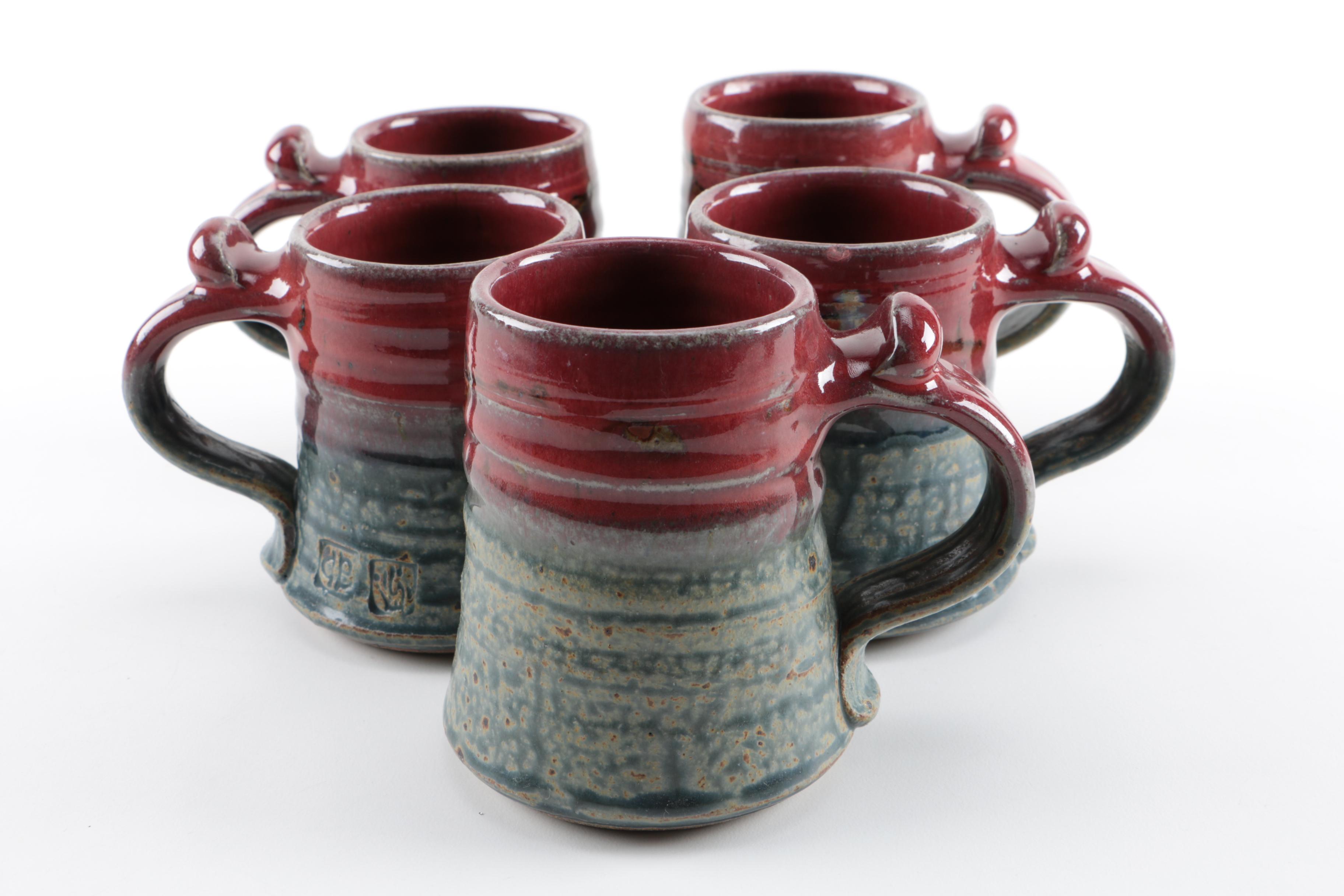 Stoneware Pitcher and Mugs