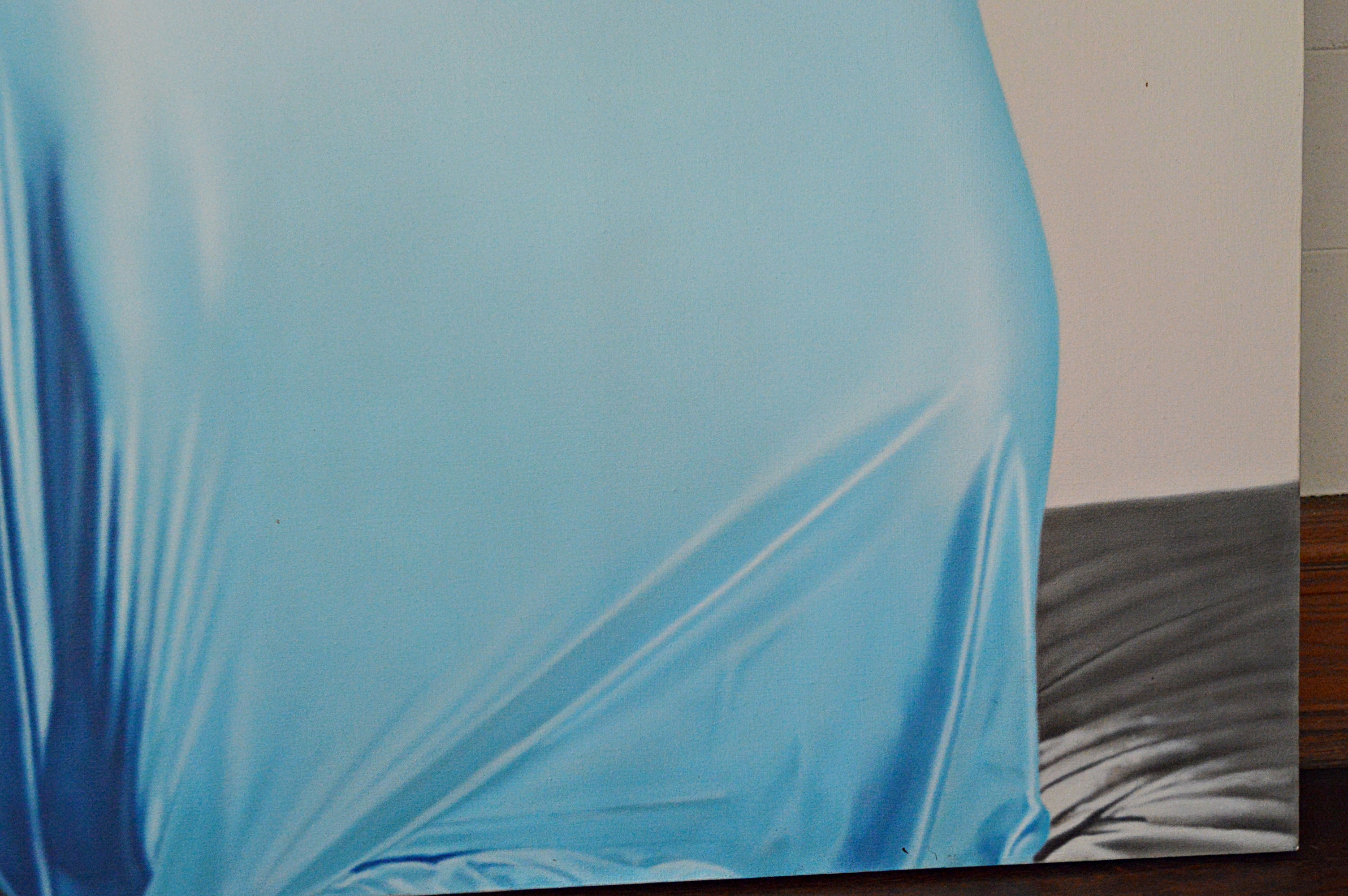 John P. Stewart Airbrush Acrylic on Canvas Titled "Satin Blue-Standing"